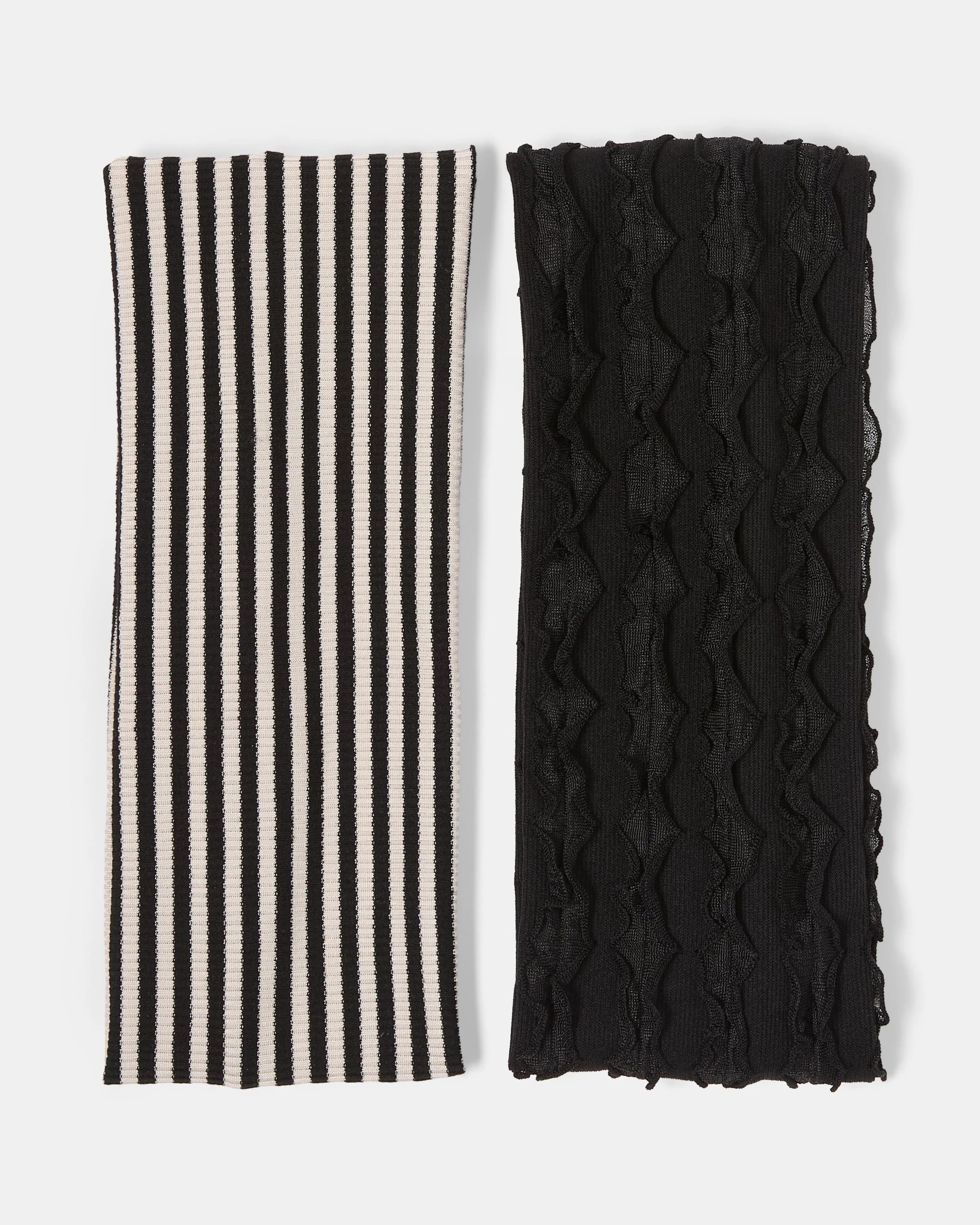 2 2 Pack Stripe and Ruffle Stretch Headband - Black and White, 2 of 3