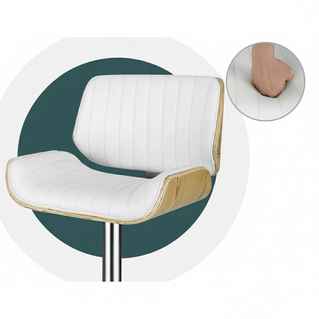 6 Artiss Bar Stools Swivel Leather Chairs Wooden - White, 6 of 6