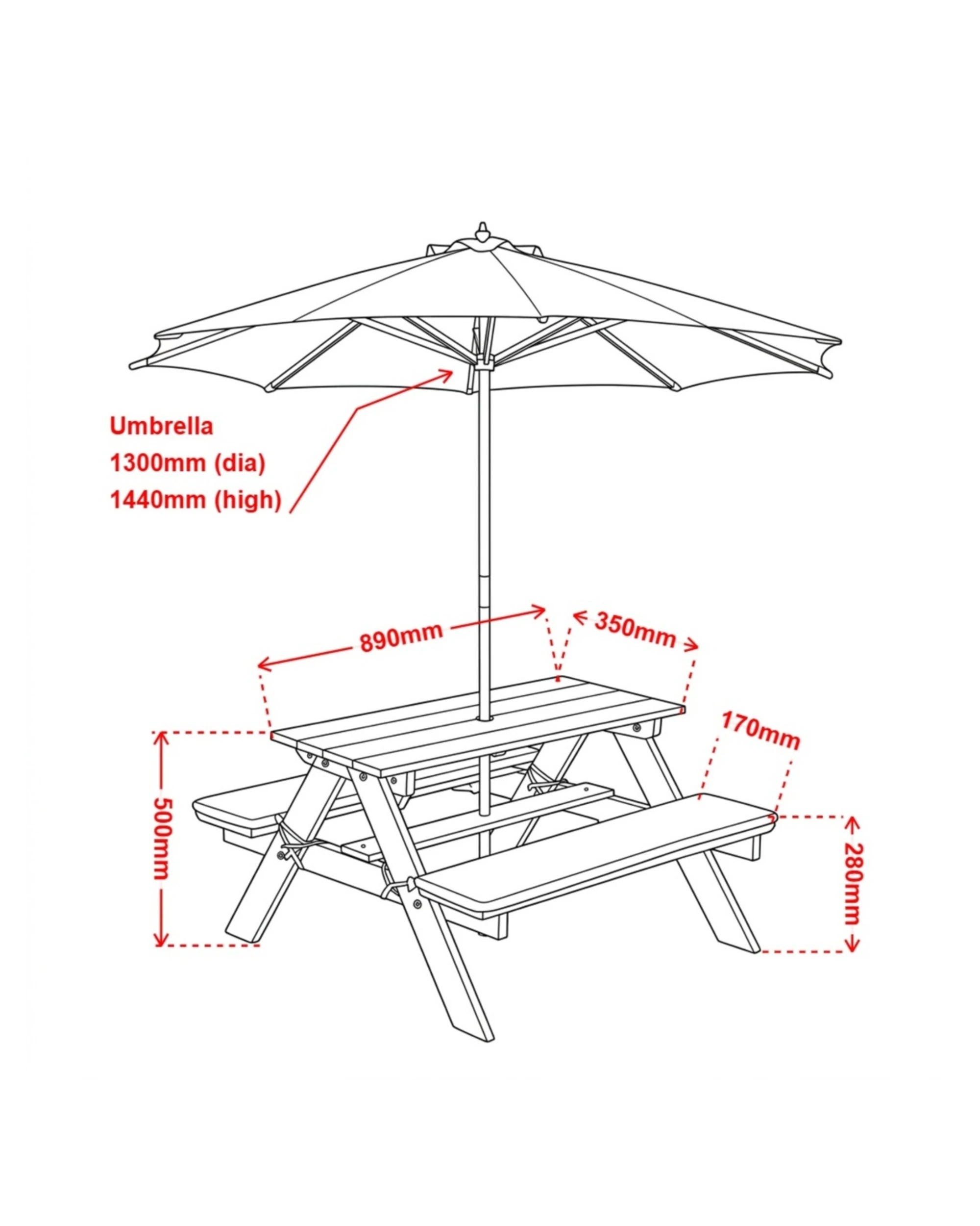 2 Hide & Seek Kids Picnic Table with Umbrella & Cushions - & White - Grey, 2 of 6