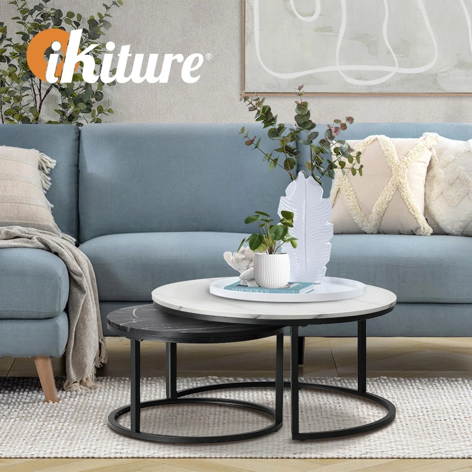 5 Oikiture Set Of 2 Coffee Table Round Nesting Side End Table
 - Multi, 5 of 10