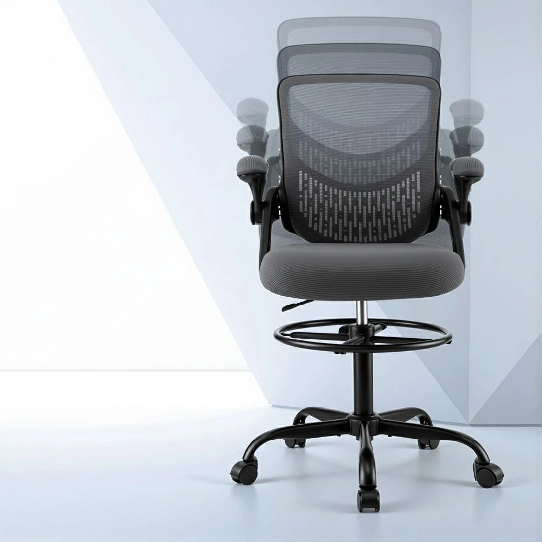 3 Artiss Office Chair Drafting Chairs Stool Computer Desk Studios Mesh - Grey, 3 of 5
