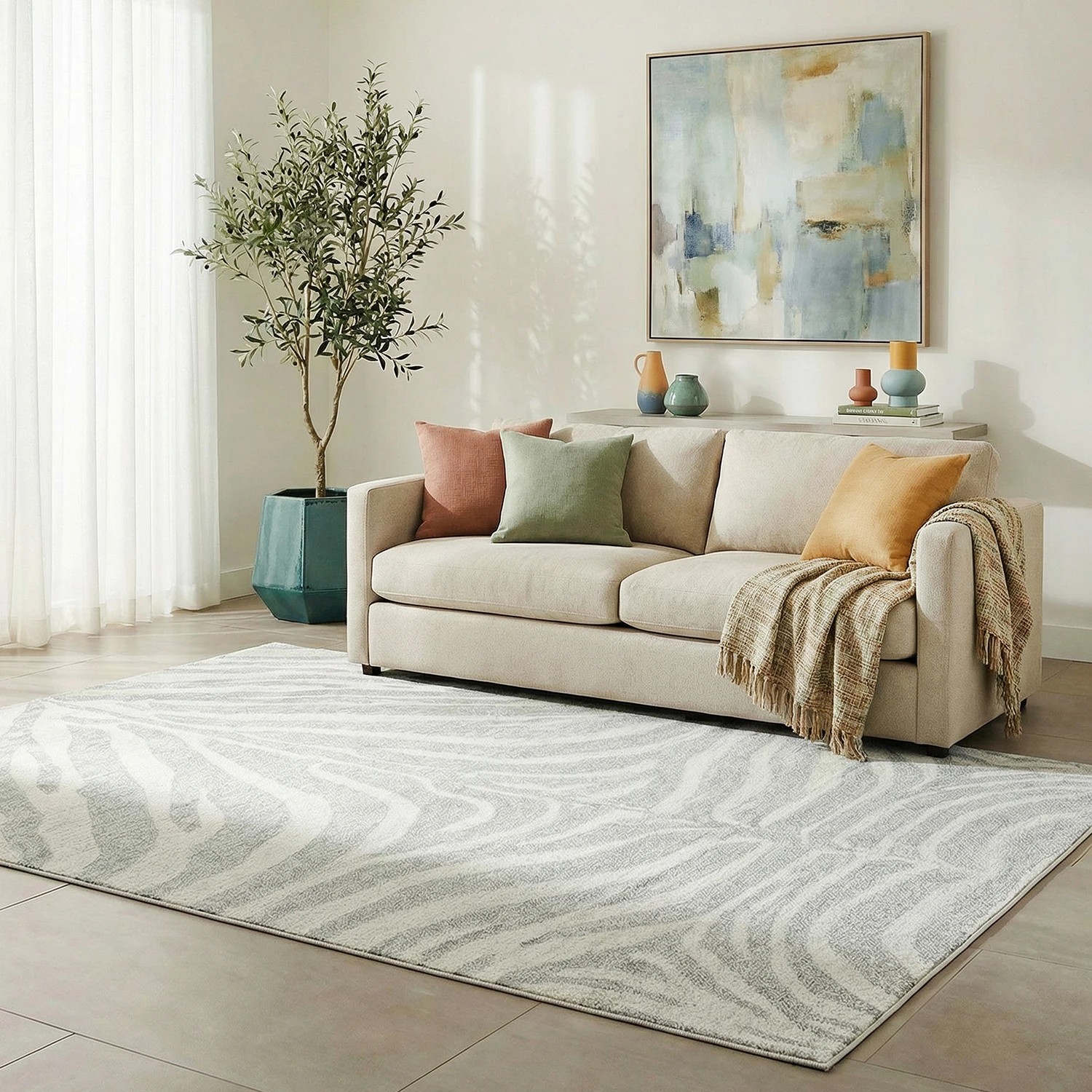 1 Common Ground Rugs Lustre Savannah 400x300cm - Extra Extra Large Power Loomed Pet Friendly Floor Rug - Silver, 1 of 6
