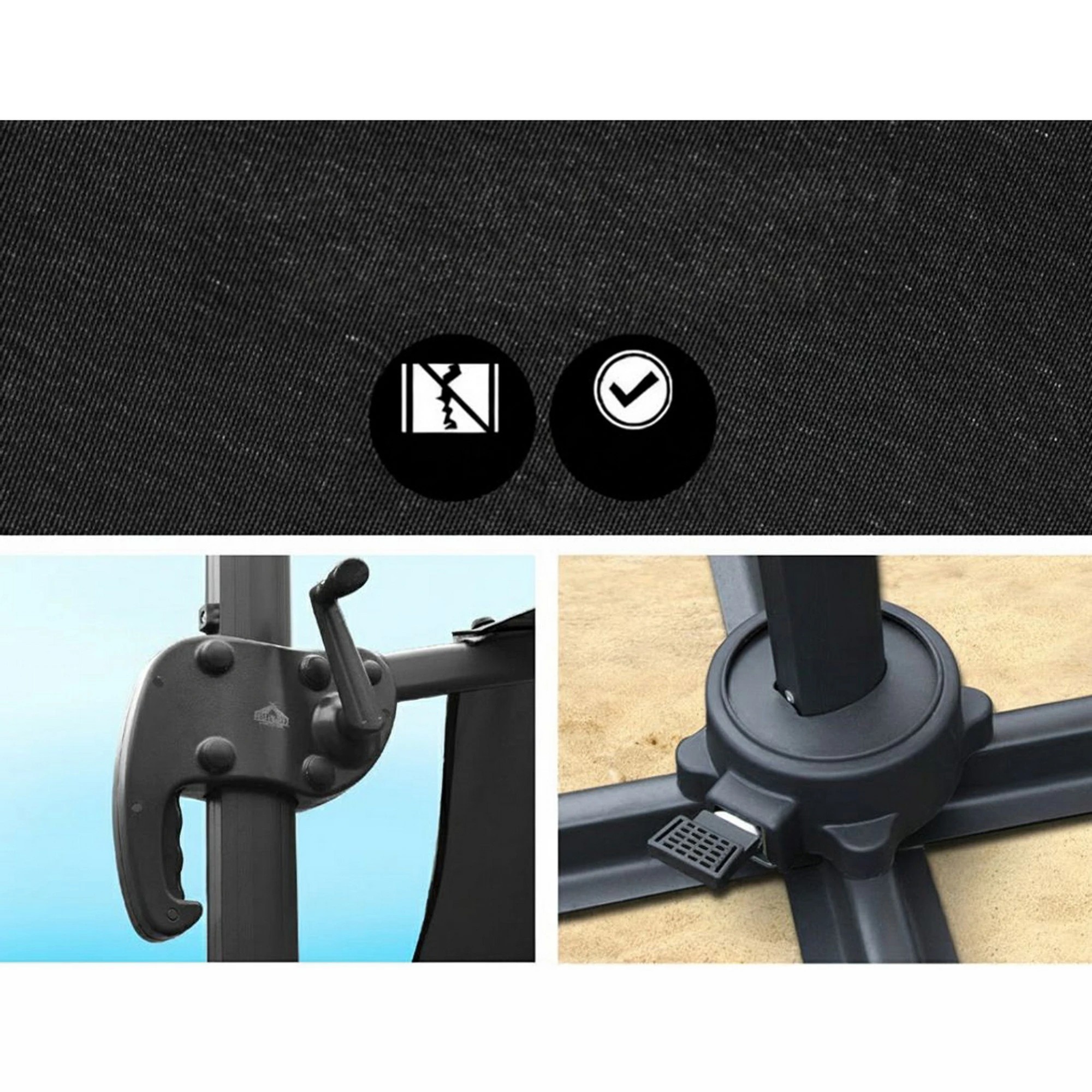 6 Instahut Outdoor Umbrella Cantilever 360 Degree Tilt Beach Roma - Black, 6 of 7