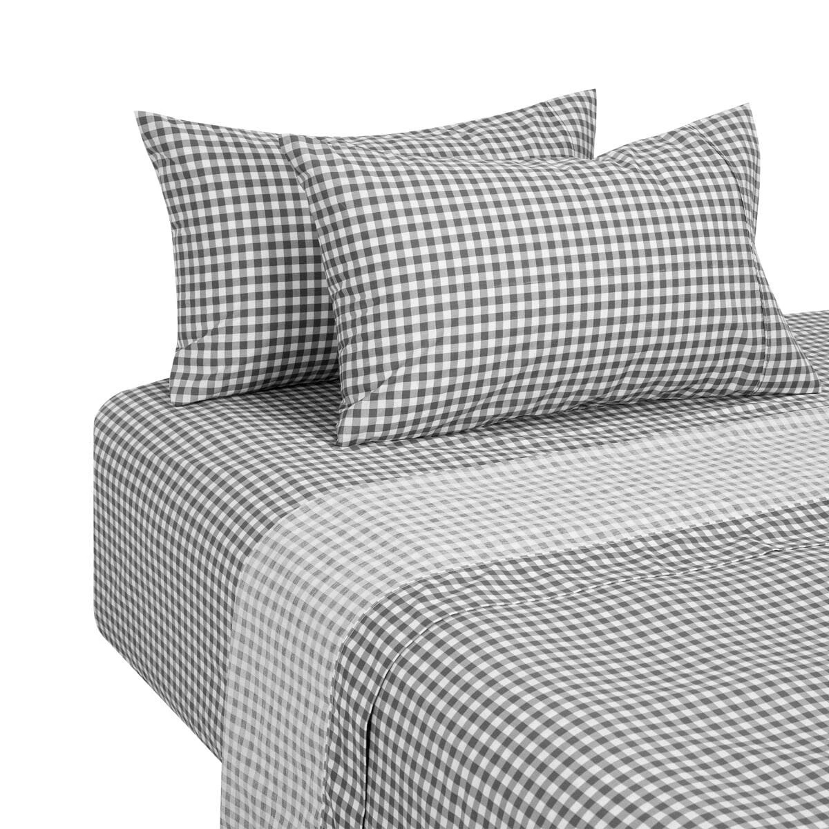 5 250 Thread Count Gingham Cotton Sheet Set - Queen Bed, Grey, 5 of 7