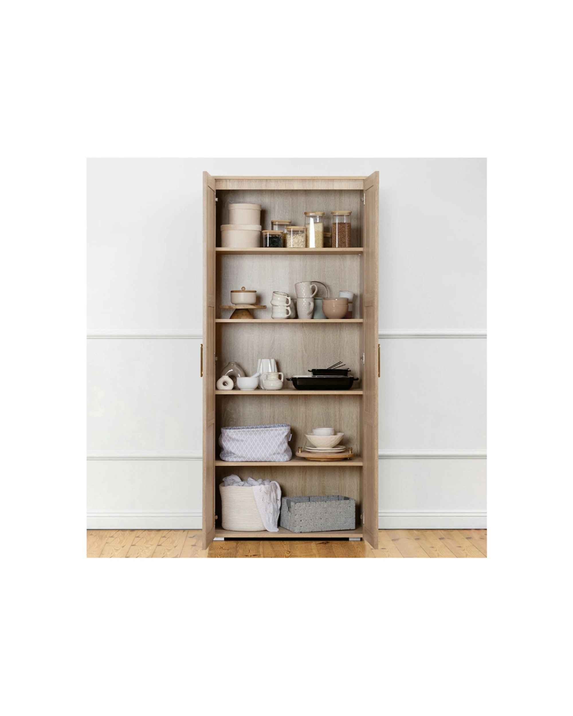 4 European Cabinetry Stockholm Storage Cupboard Oak Brass Oval Handle - Natural, 4 of 5