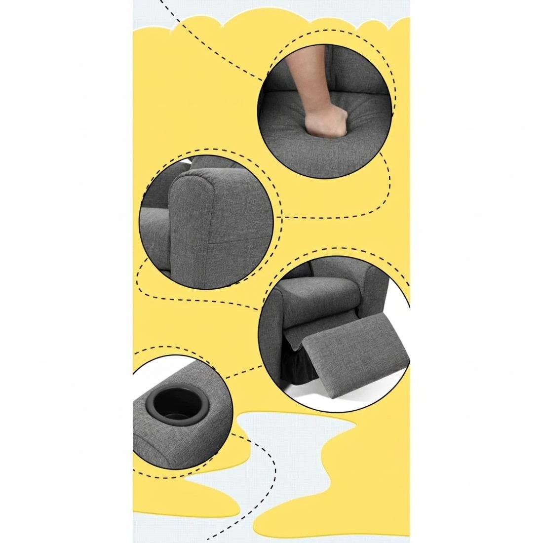 5 Keezi Kids Recliner Chair  Linen Soft Sofa Lounge Couch Children - Grey, 5 of 7