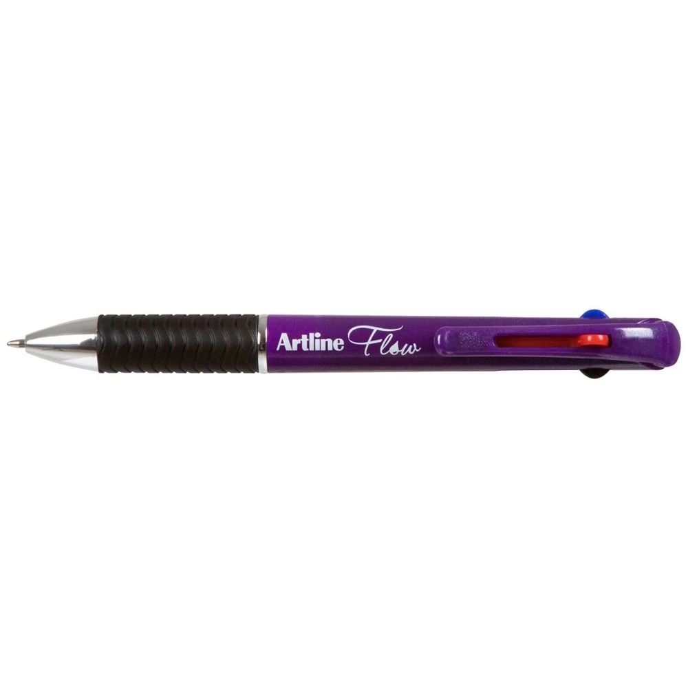 1 Artline Flow 4 Colour Retractable Ballpoint Pen Ultra Violet, 1 of 2