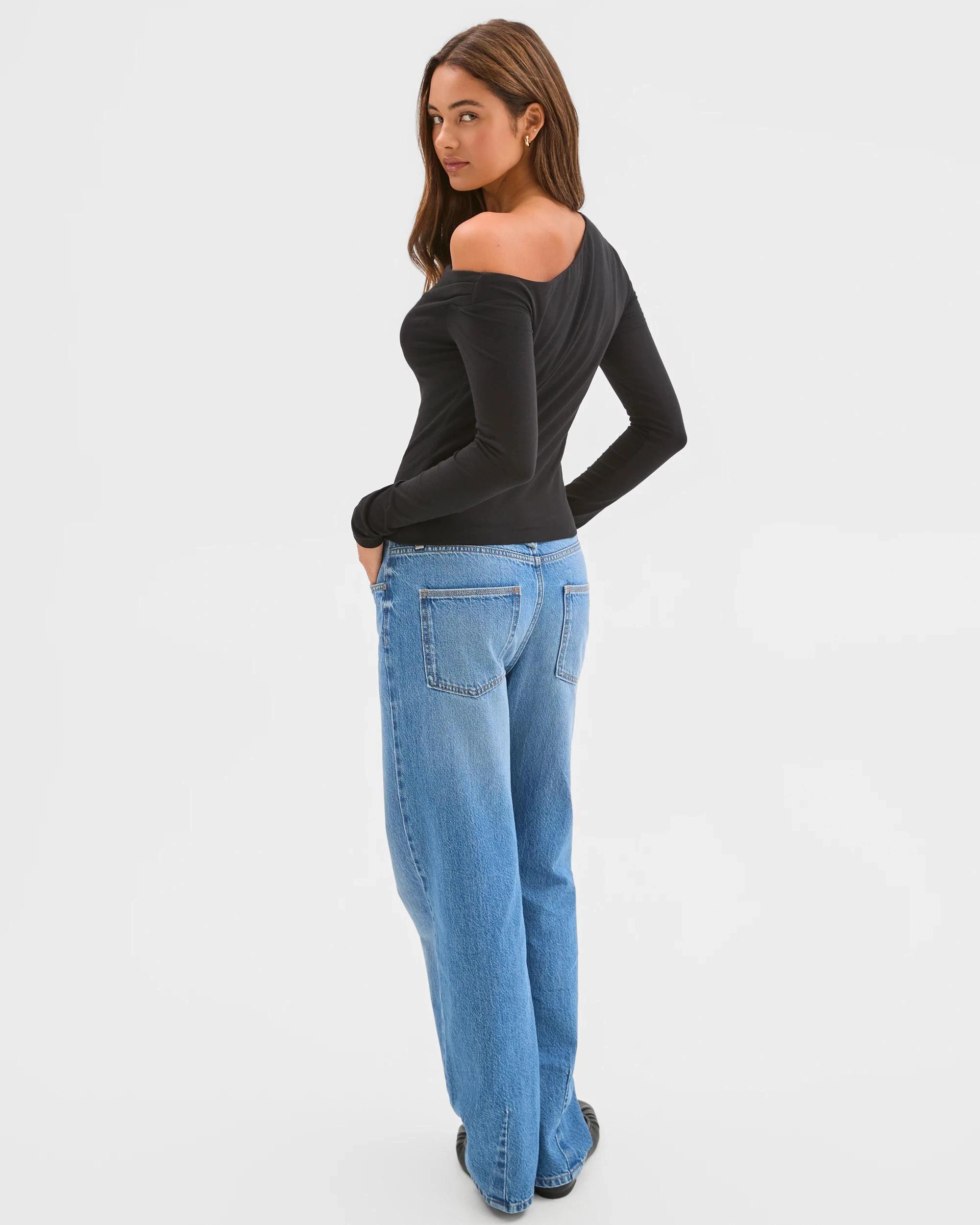 6 Lily Loves Australian Cotton Off Shoulder Long Sleeve Top BLACK, 6 of 6