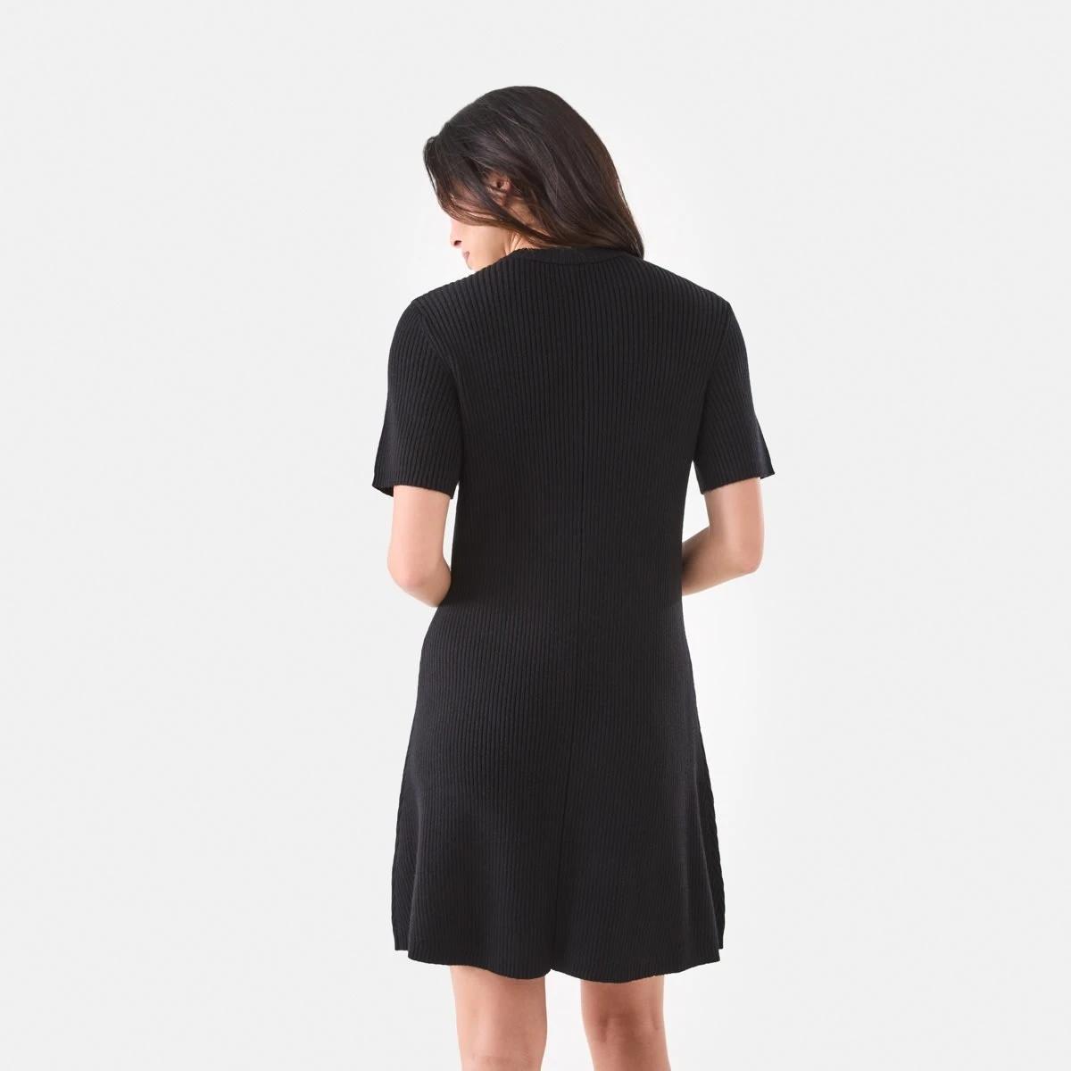 3 Short Sleeve Button Detail Knit Mini Dress Black, 3 of 6