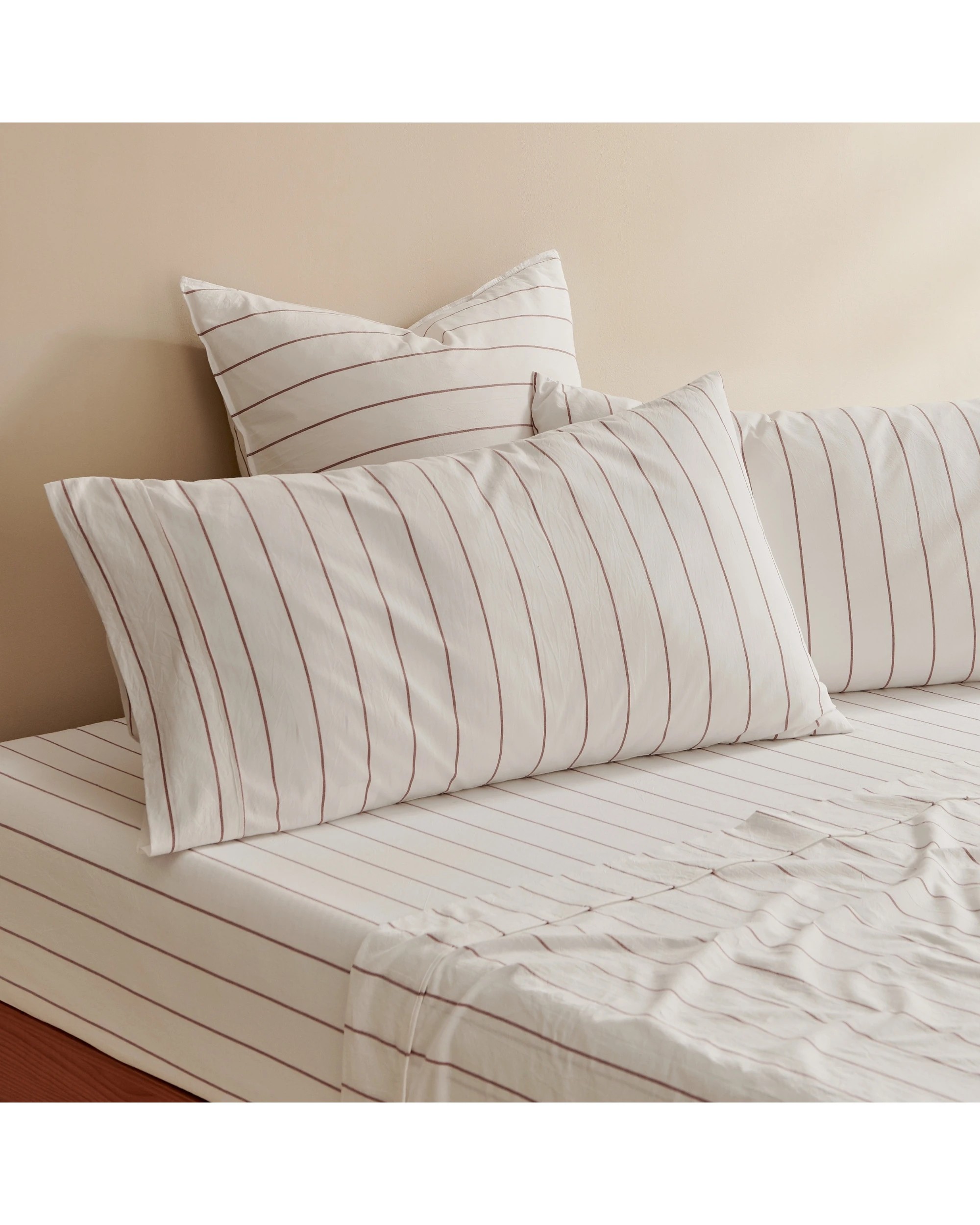 4 Dreamaker Rumi Stripe Washed Cotton King Pillowcase Twin Pack - White with Rust, 4 of 4
