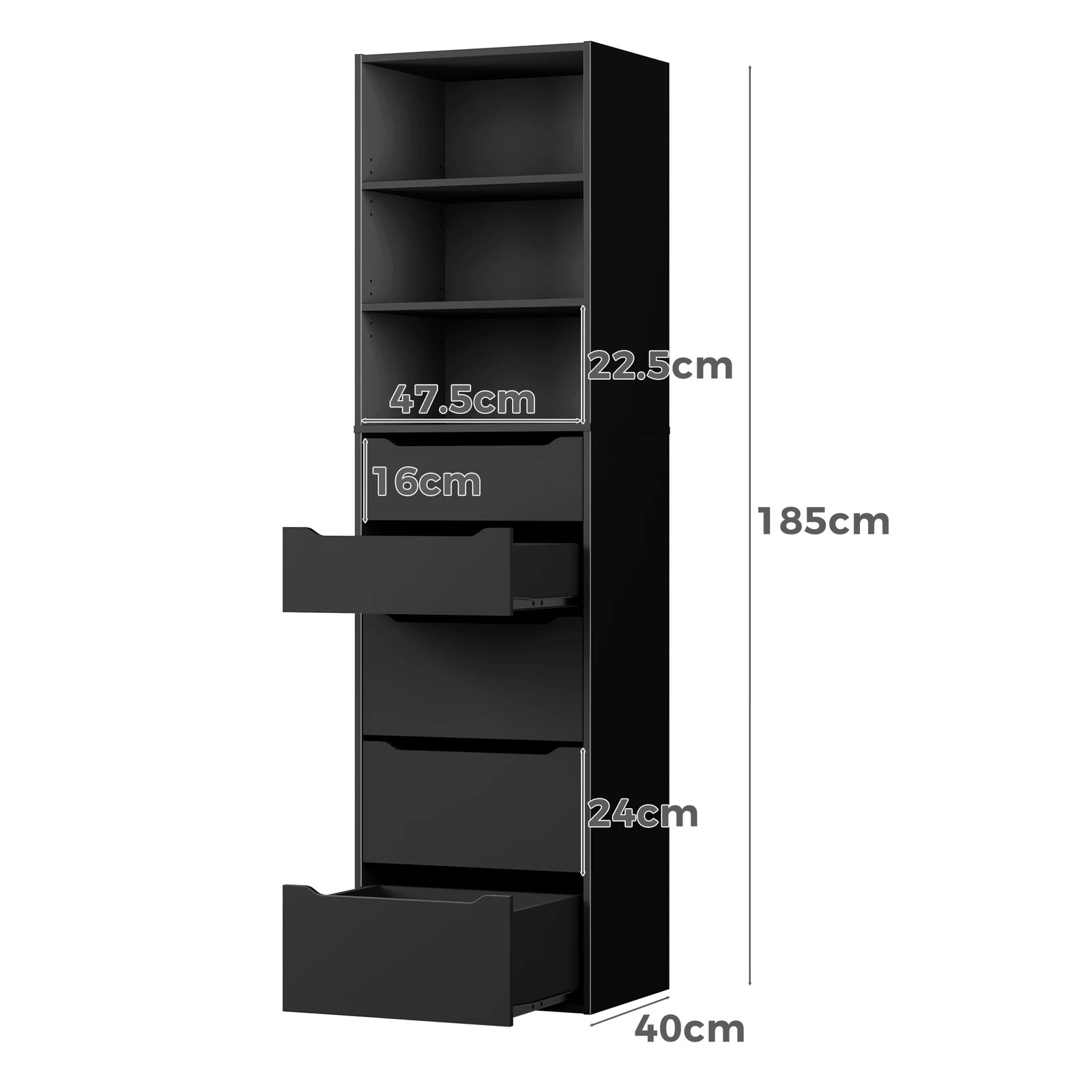 7 Alfordson Chest of 5 Drawers Office Storage Cabinet Tallboy Bedroom - Black, 7 of 10