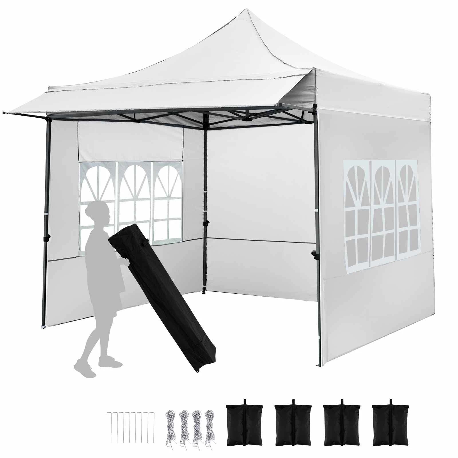 1 Costway 3x3m Pop up Canopy Tent w/Sidewalls & Awning - White, 1 of 3