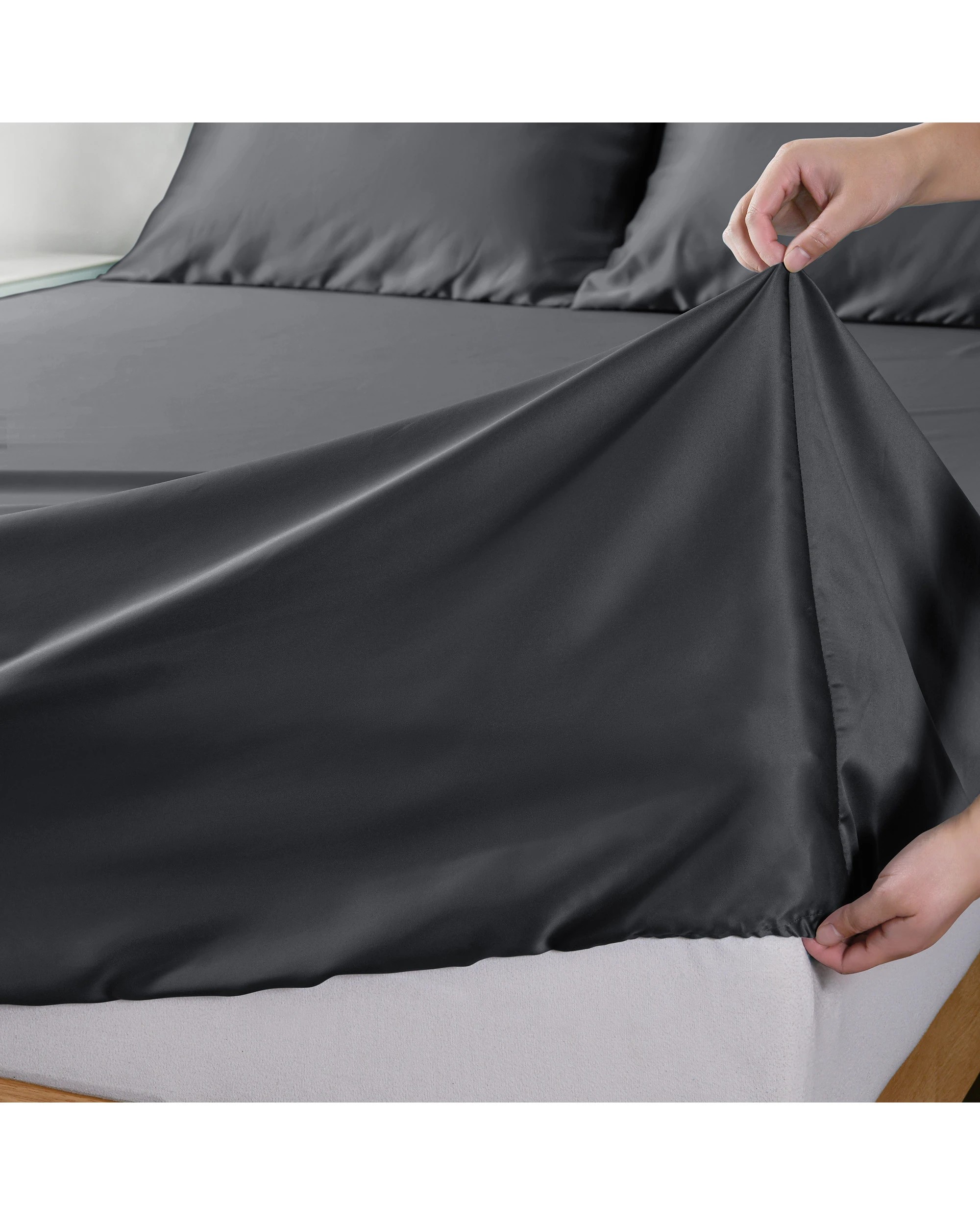 6 Dreamaker Matte Satin Sheet Set - King Bed - Charcoal, 6 of 7