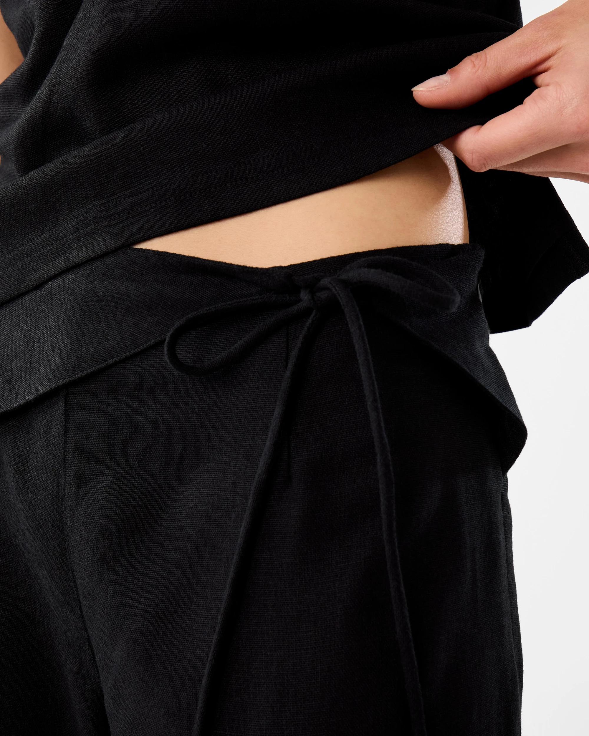 6 Linen Blend Tie Detail Pants Black, 6 of 7