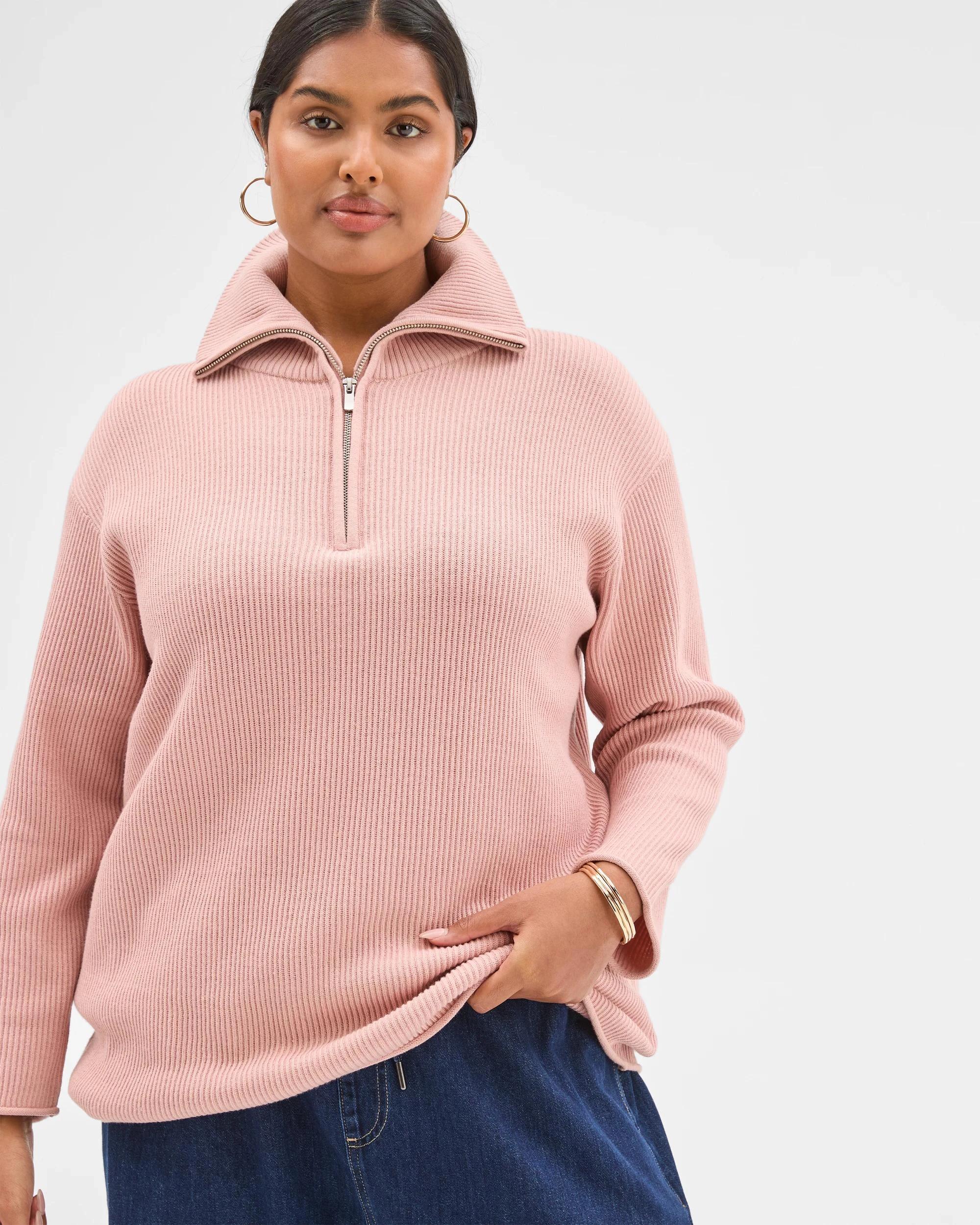 1 Target Curve Plus Size Australian Cotton Blend 1/4 Zip Jumper BLUSH, 1 of 7