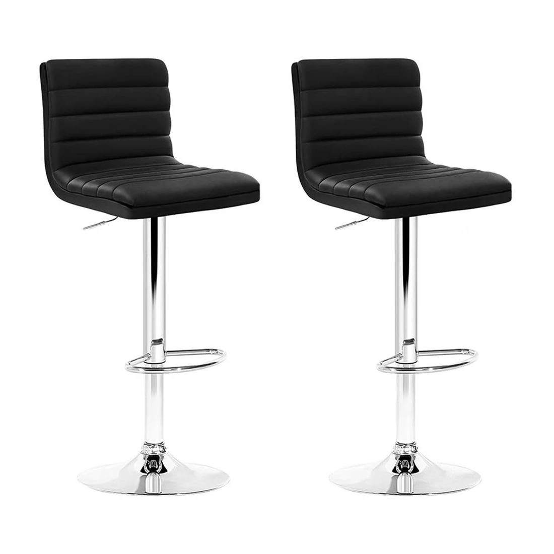 1 Artiss 2x Bar Stools Padded Leather Gas Lift - Black, 1 of 9
