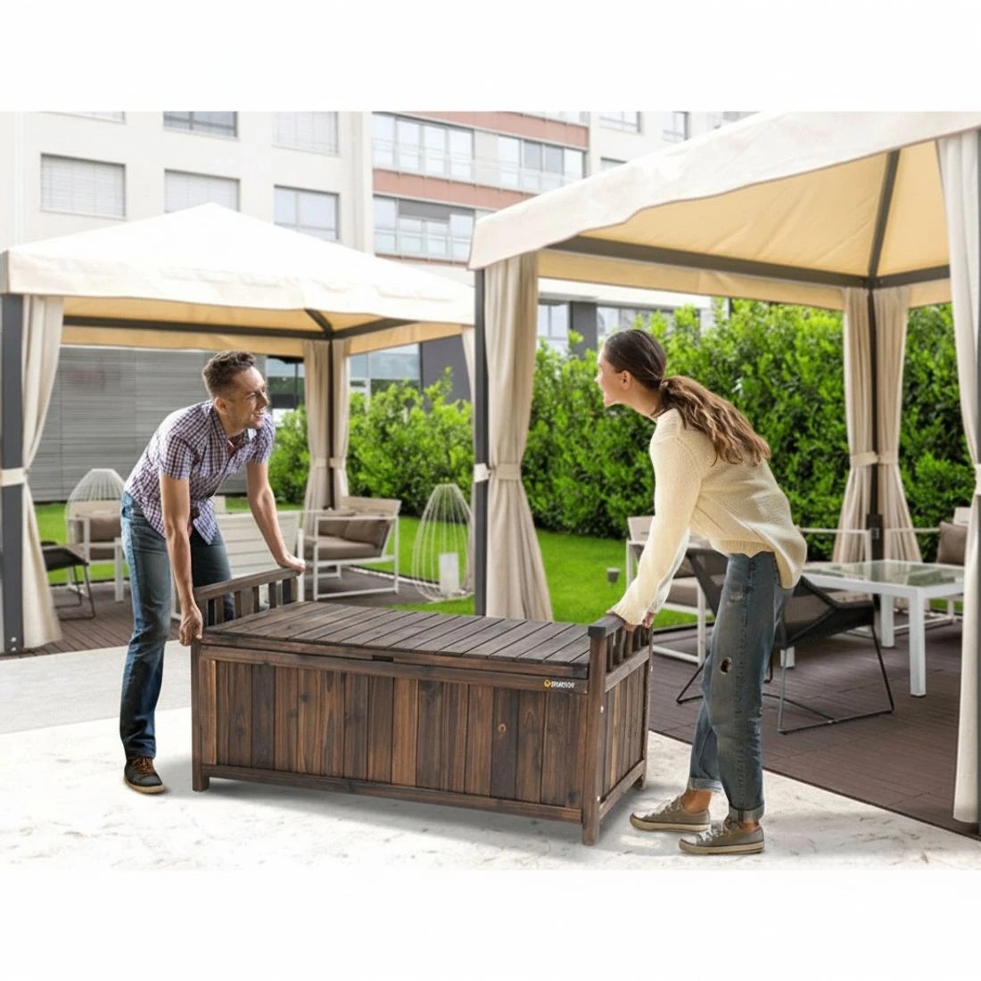 8 Gardeon Outdoor Storage Bench Box Wooden Garden Toy Tool Shed Patio Furniture - Charcoal, 8 of 8