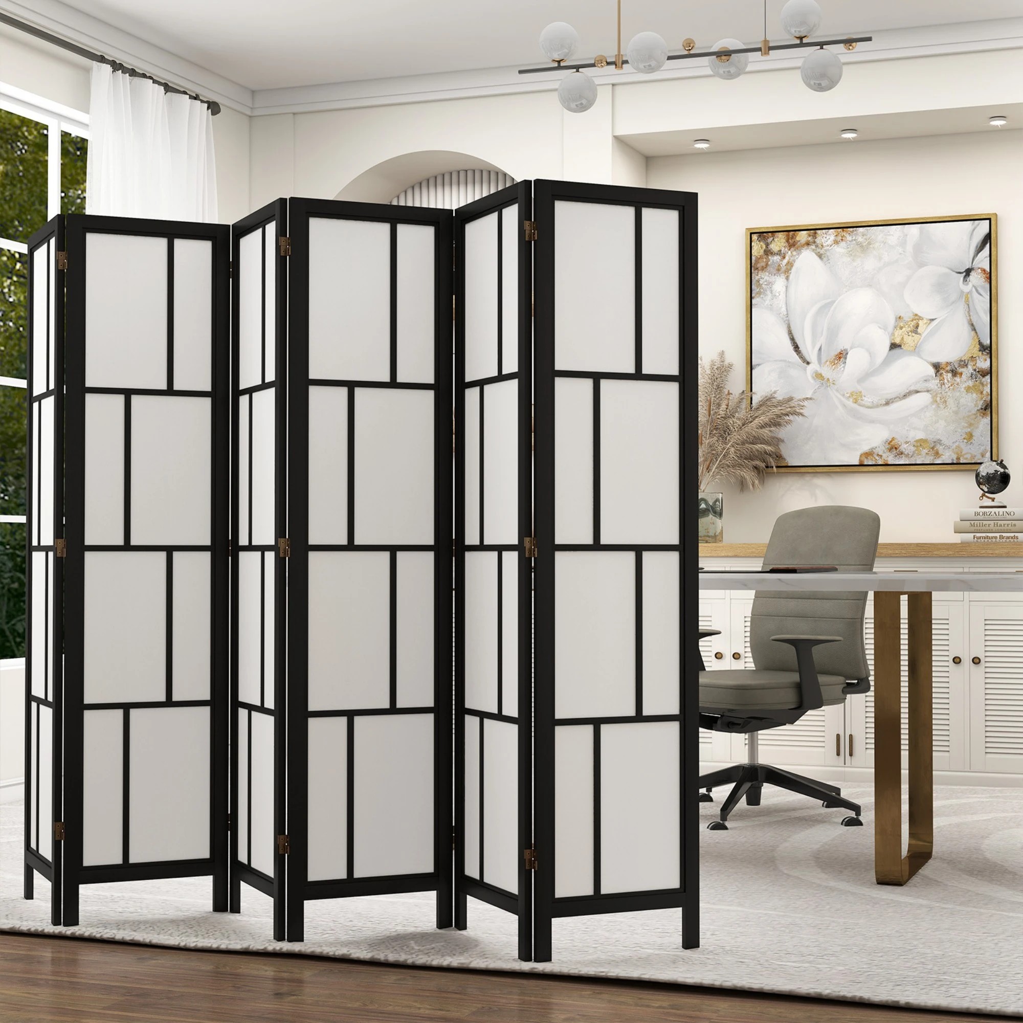 7 Levede 6 Panel Room Divider Folding Partition Freestanding Screen Wooden - Black, 7 of 9