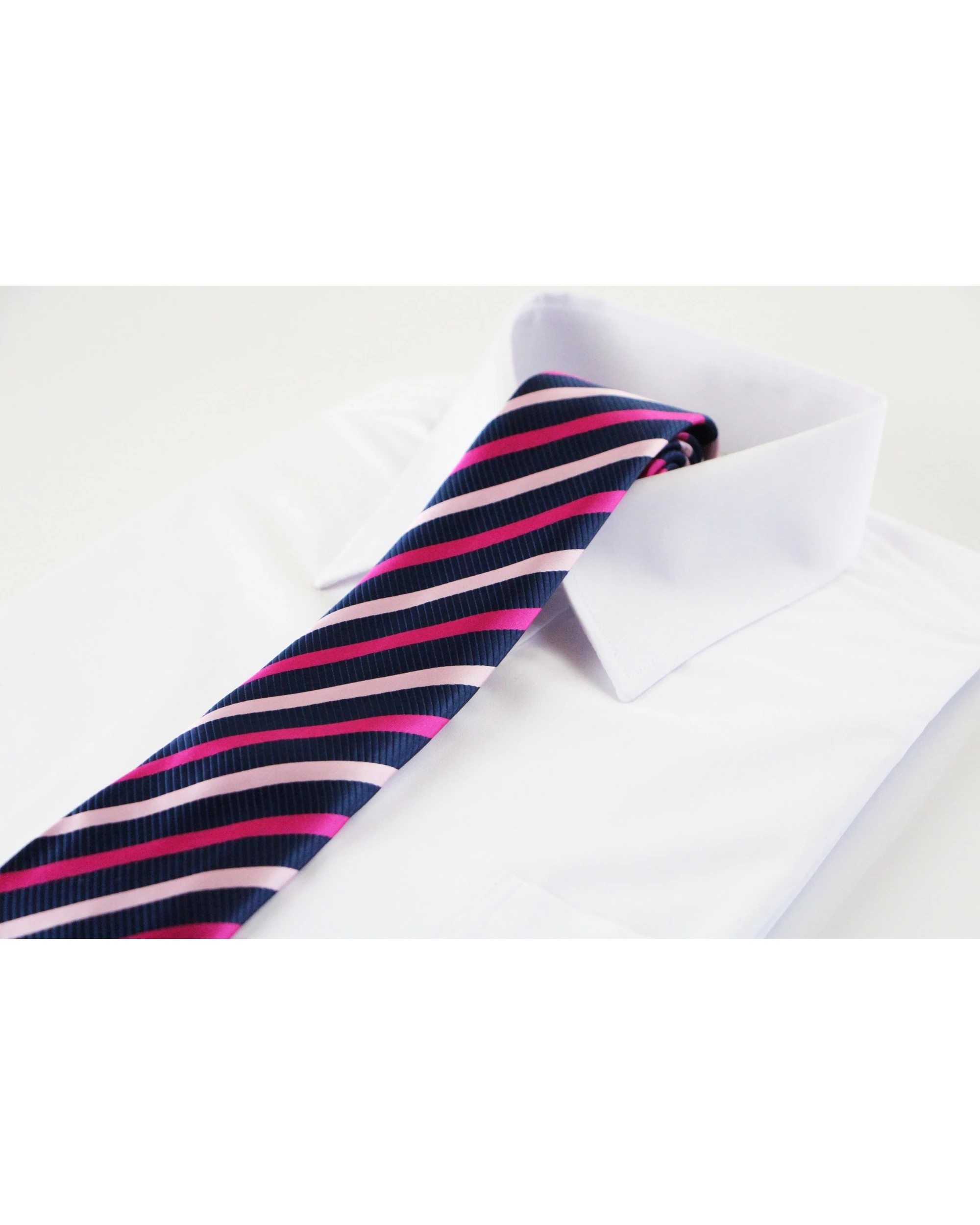 1 Zasel Mens Navy, Pink & Baby Pink Striped Patterned 8cm Neck Tie, 1 of 2