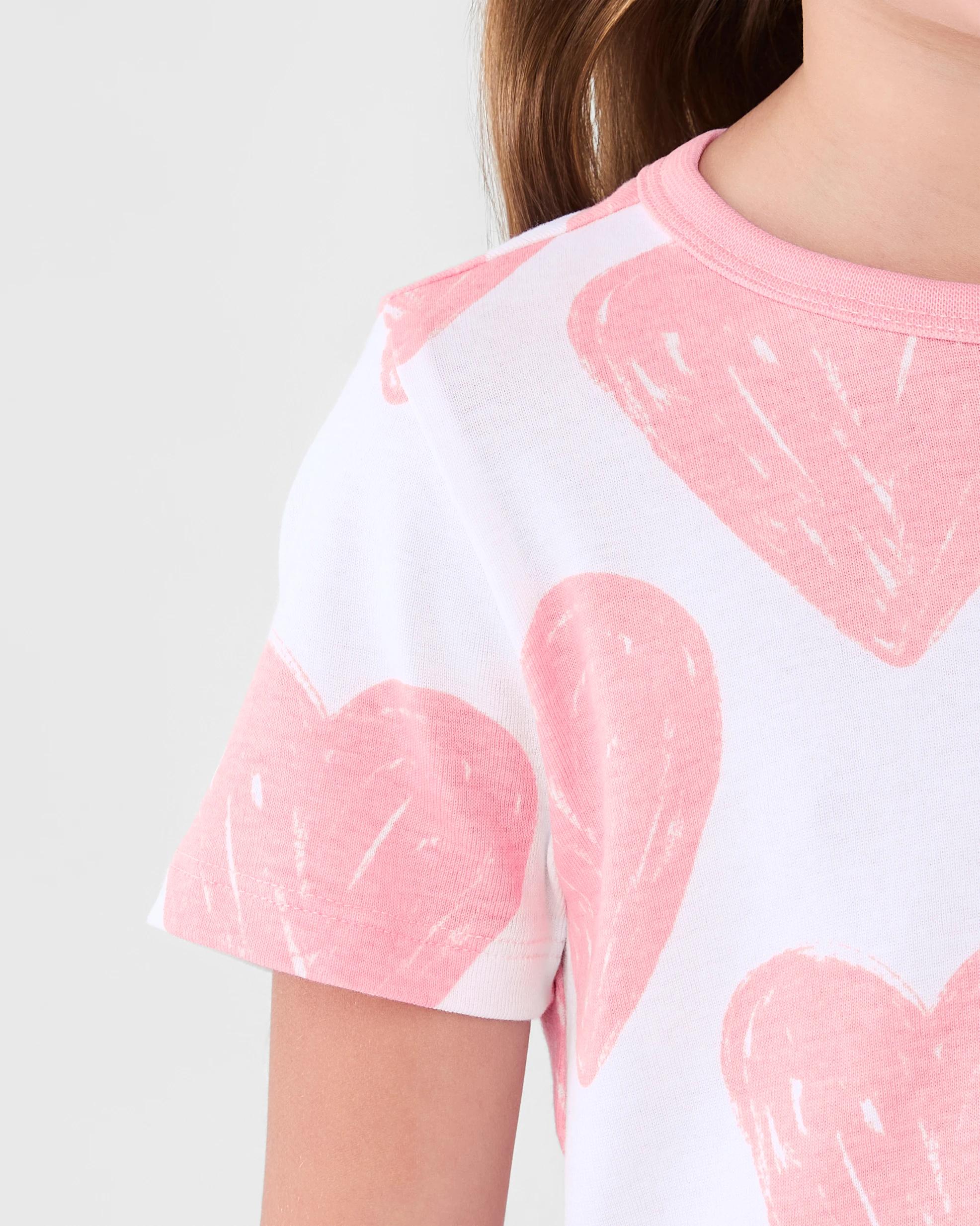 6 Short Sleeve Ribbed Pyjama Set Wht Heart, 6 of 9
