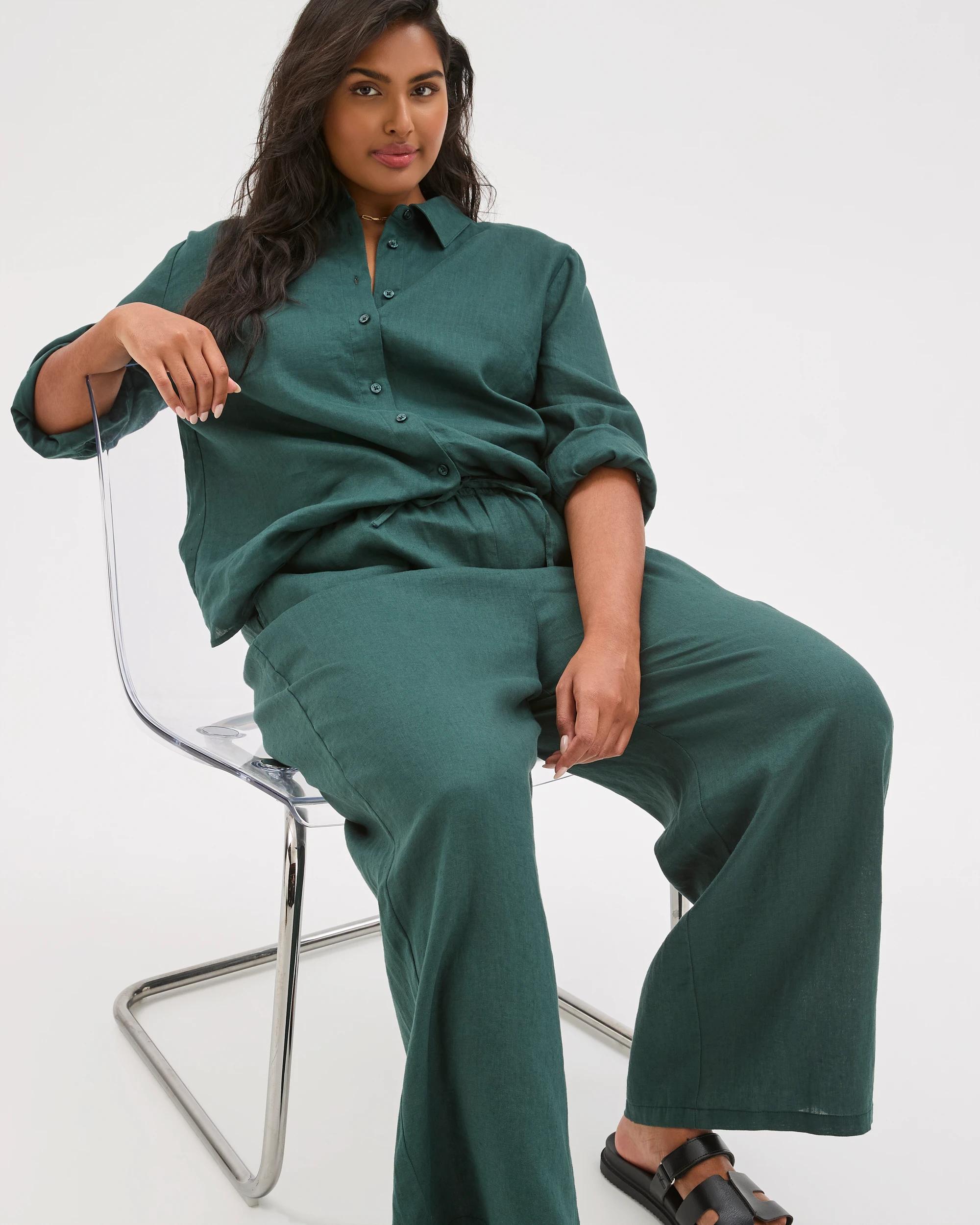 1 Target Curve Plus Size European Linen Wide Leg Pants DEEP GREEN FNA, 1 of 7