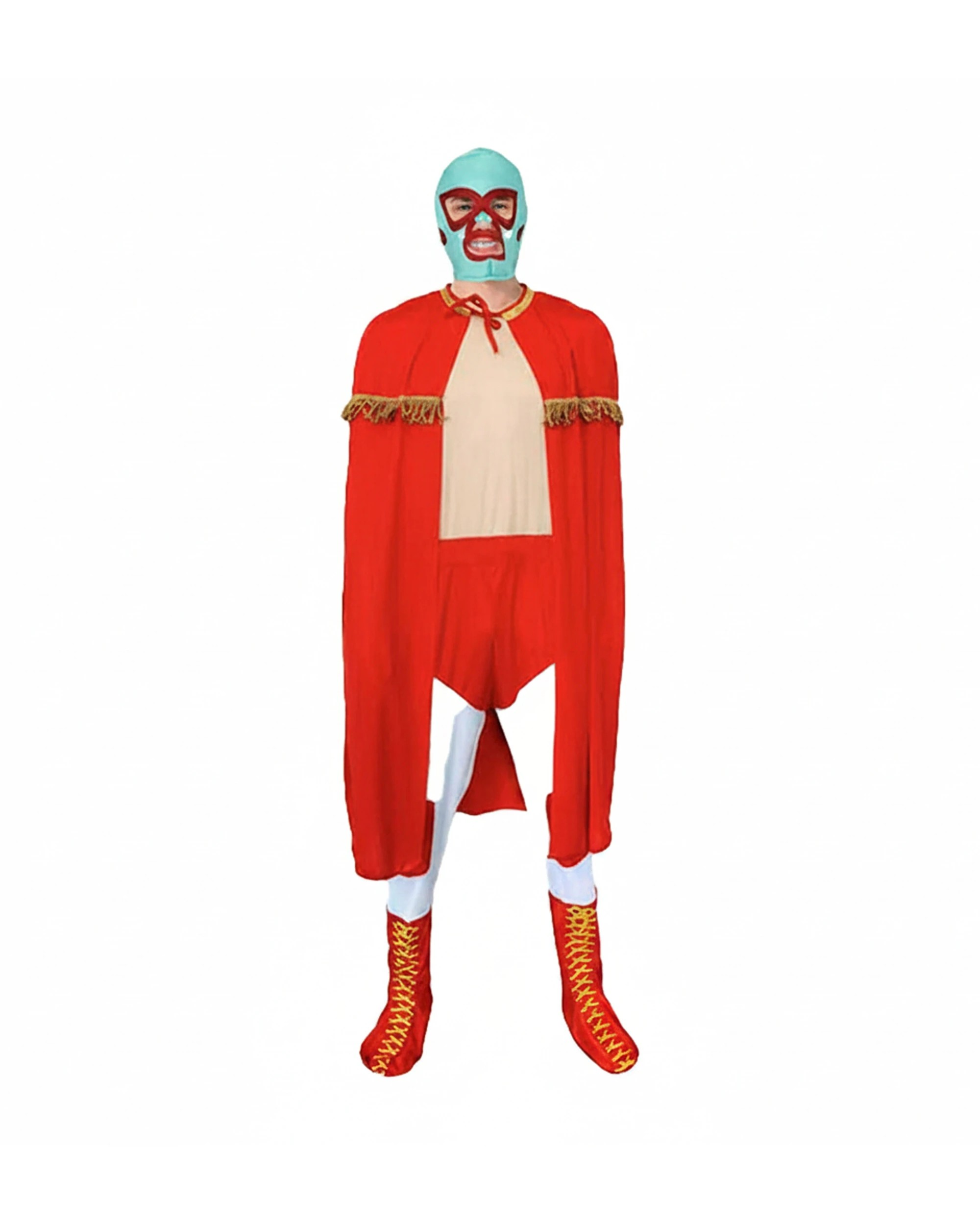 1 JD Party Adult Macho Costume Superhero Style Mask Cape Jumpsuit L/XL - Red, 1 of 1