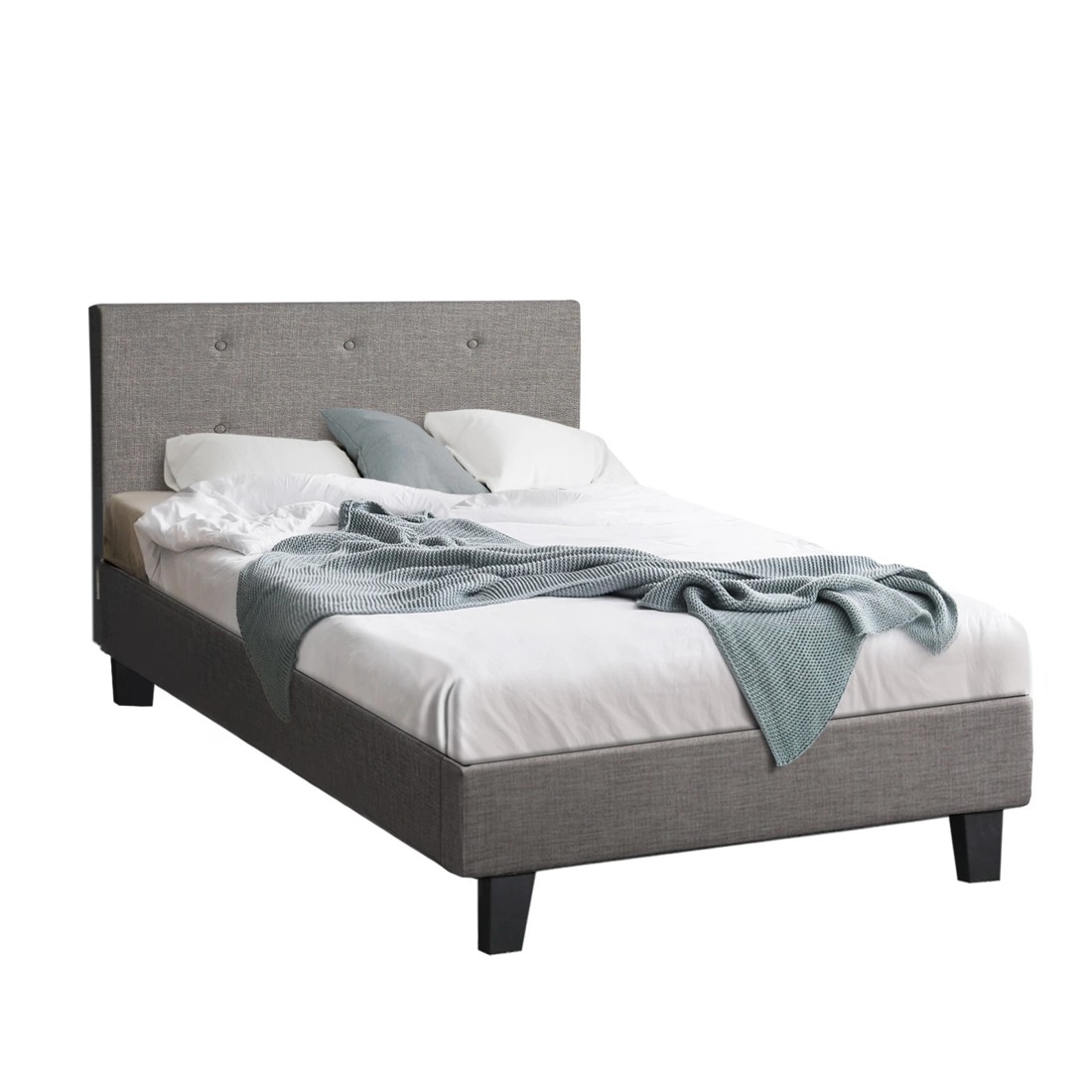 1 Oikiture Bed Frame Single Size Bed Platform Wooden Fabric - Grey, 1 of 8
