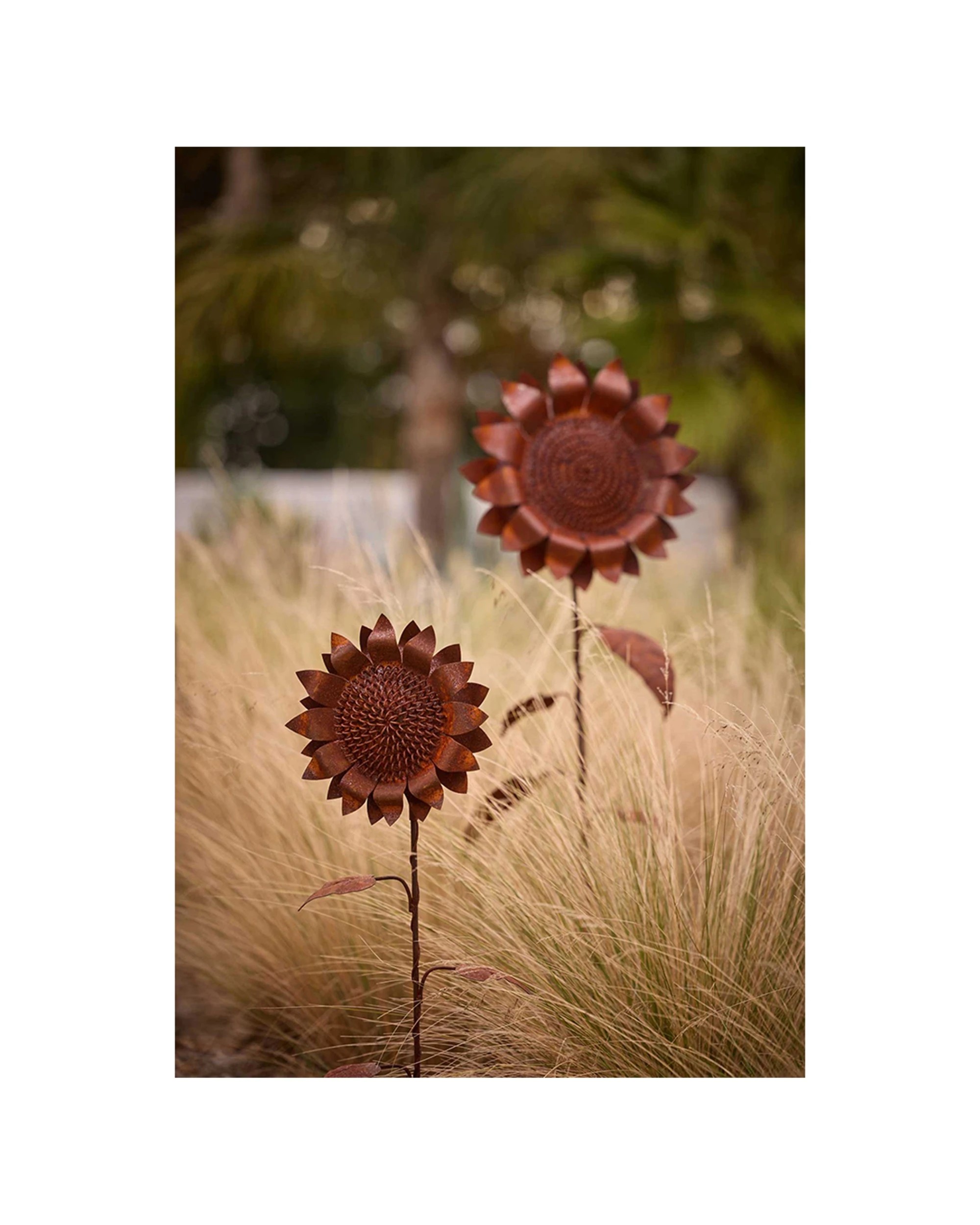 3 Alfresco Garden 114cm Metal Stake Sunflower Small Outdoor Decor - Brown, 3 of 3