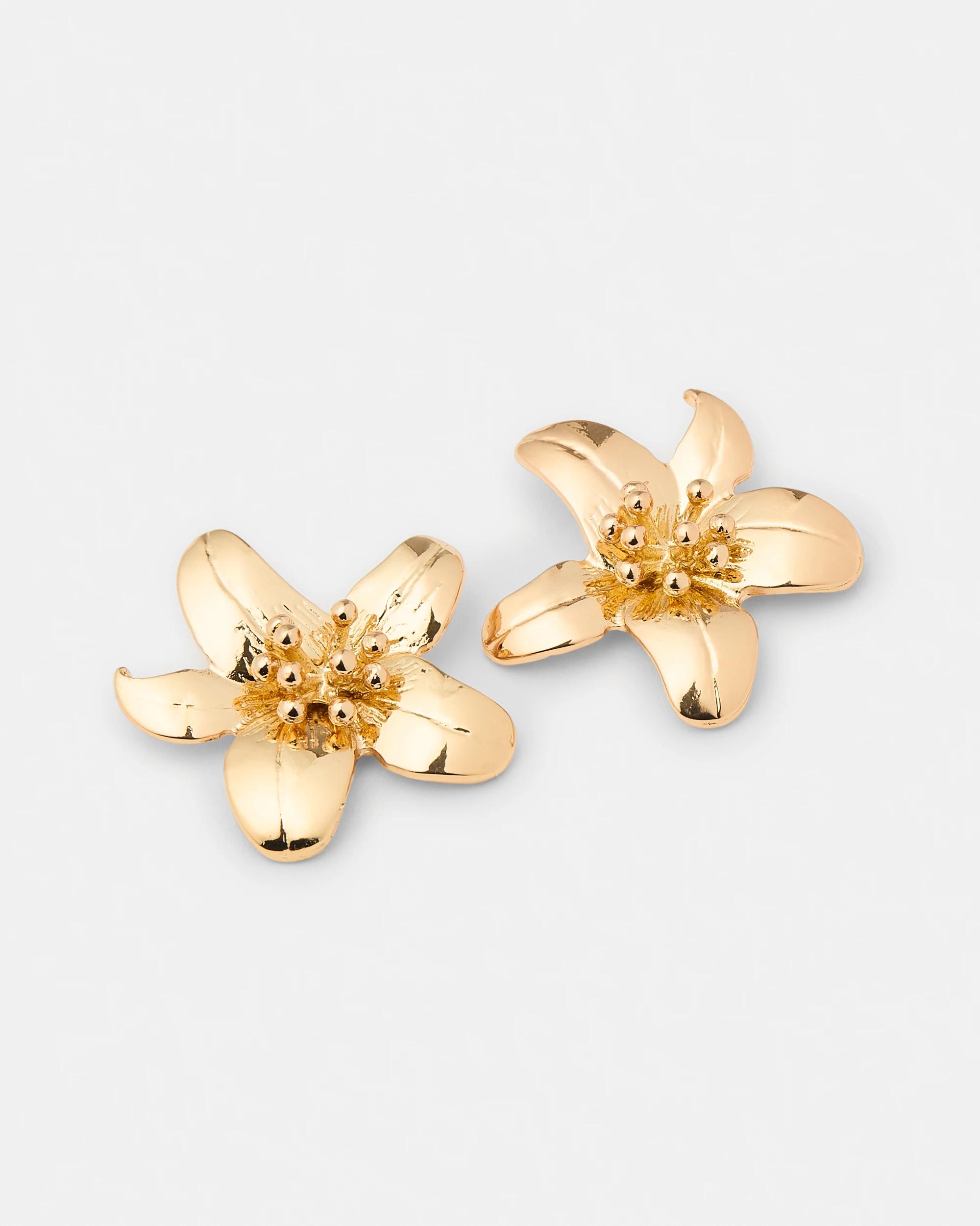 1 Floral Stud Earrings - Gold Tone Gold, 1 of 5