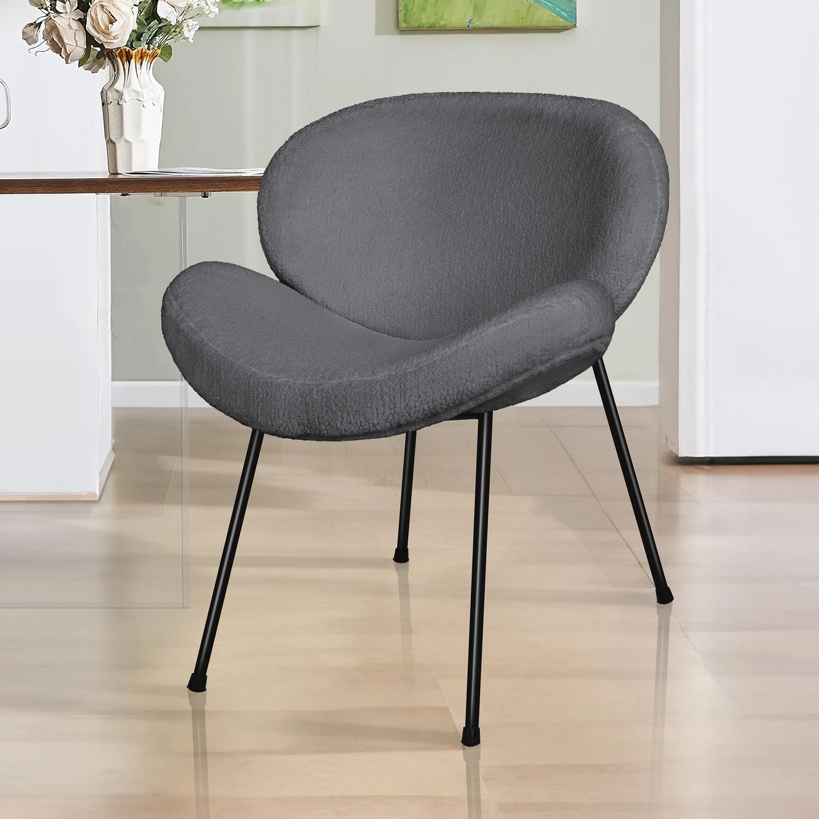 2 Alfordson Dining Chair Armchair Accent Kitchen Padded Living Room Sherpa - Grey, 2 of 9