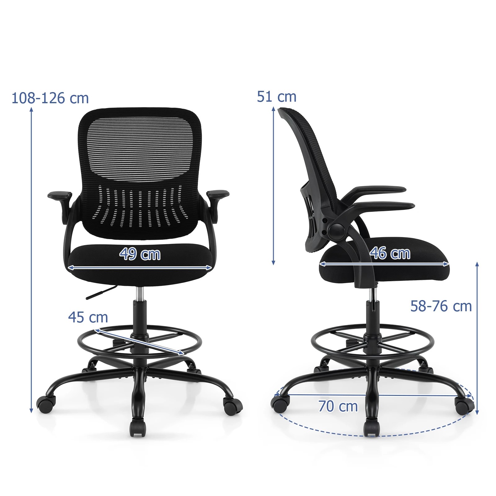 4 Costway Swivel Mesh Task Chair Drafting Chair Adjustable Desk Armchair Office Gaming Chair - Black, 4 of 4