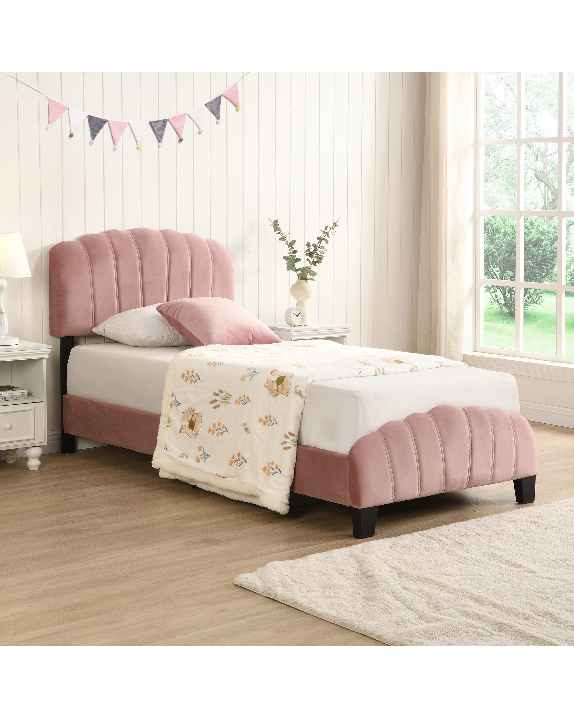 2 IHOMDEC BEF04 Single Kid's Bed Frame - Pink - Pink, 2 of 10