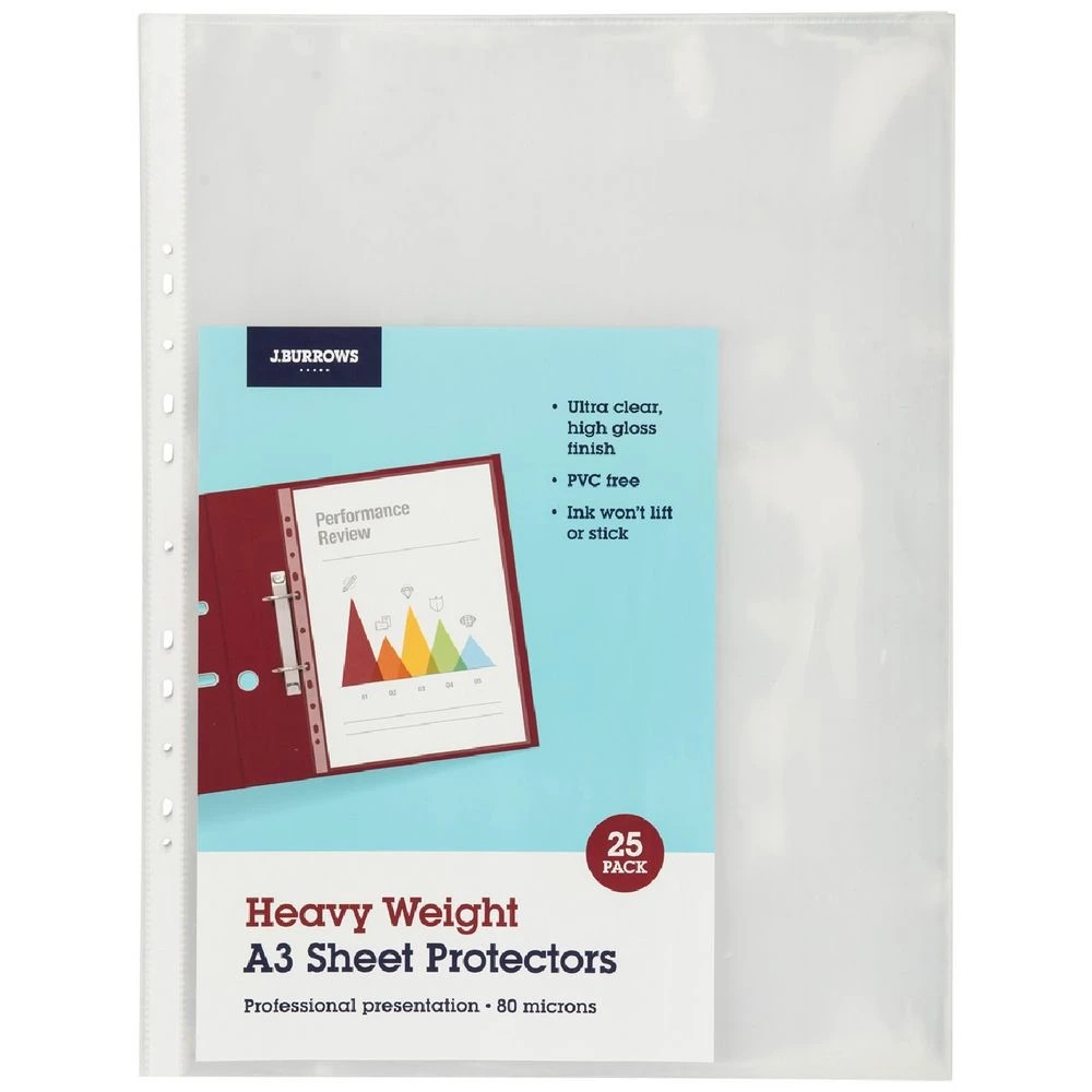 1 J.Burrows A3 80 Micron Sheet Protectors 25 Pack, 1 of 3