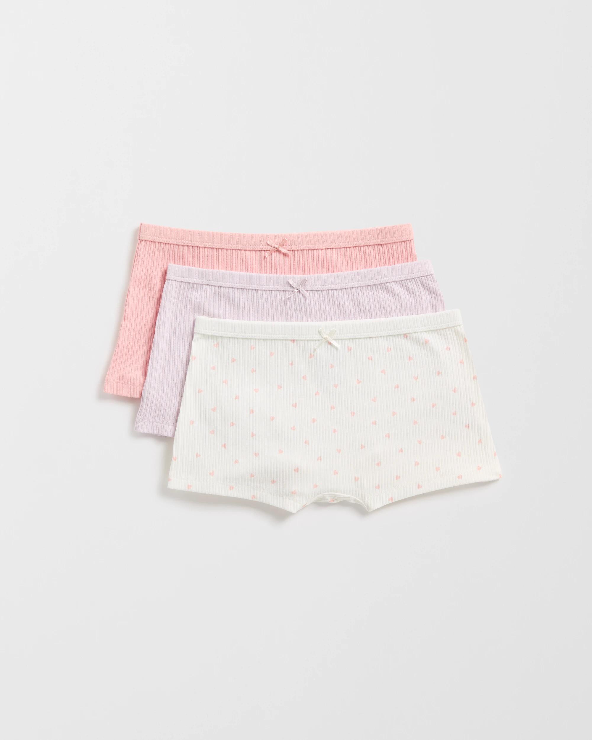 1 Australian Cotton Blend Older Girls Shorties 3 Pack - Maxx CREAM HEART, 1 of 2