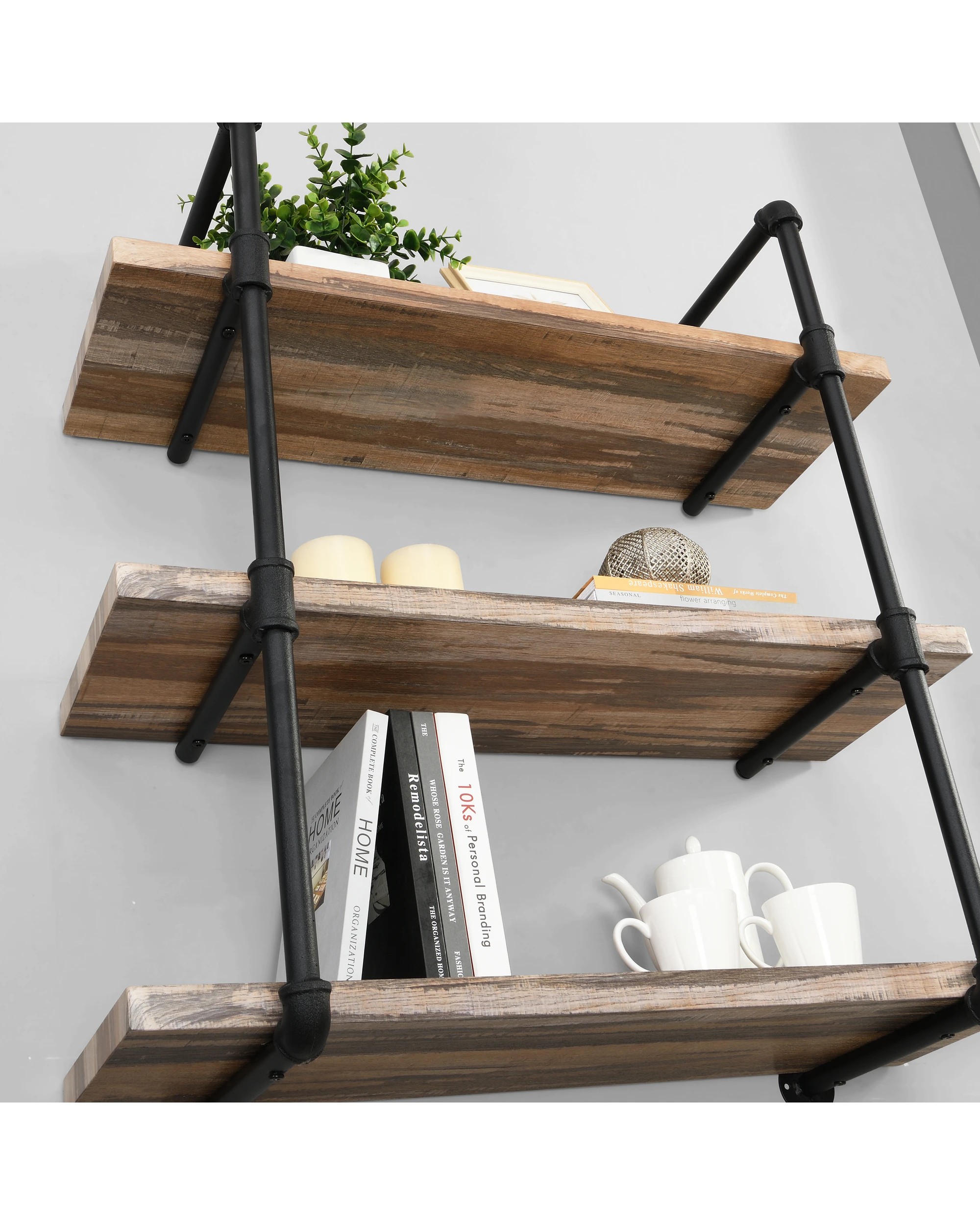 5 IHOMDEC 3 Tier Industrial Pipe Wall Shelf, 5 of 5