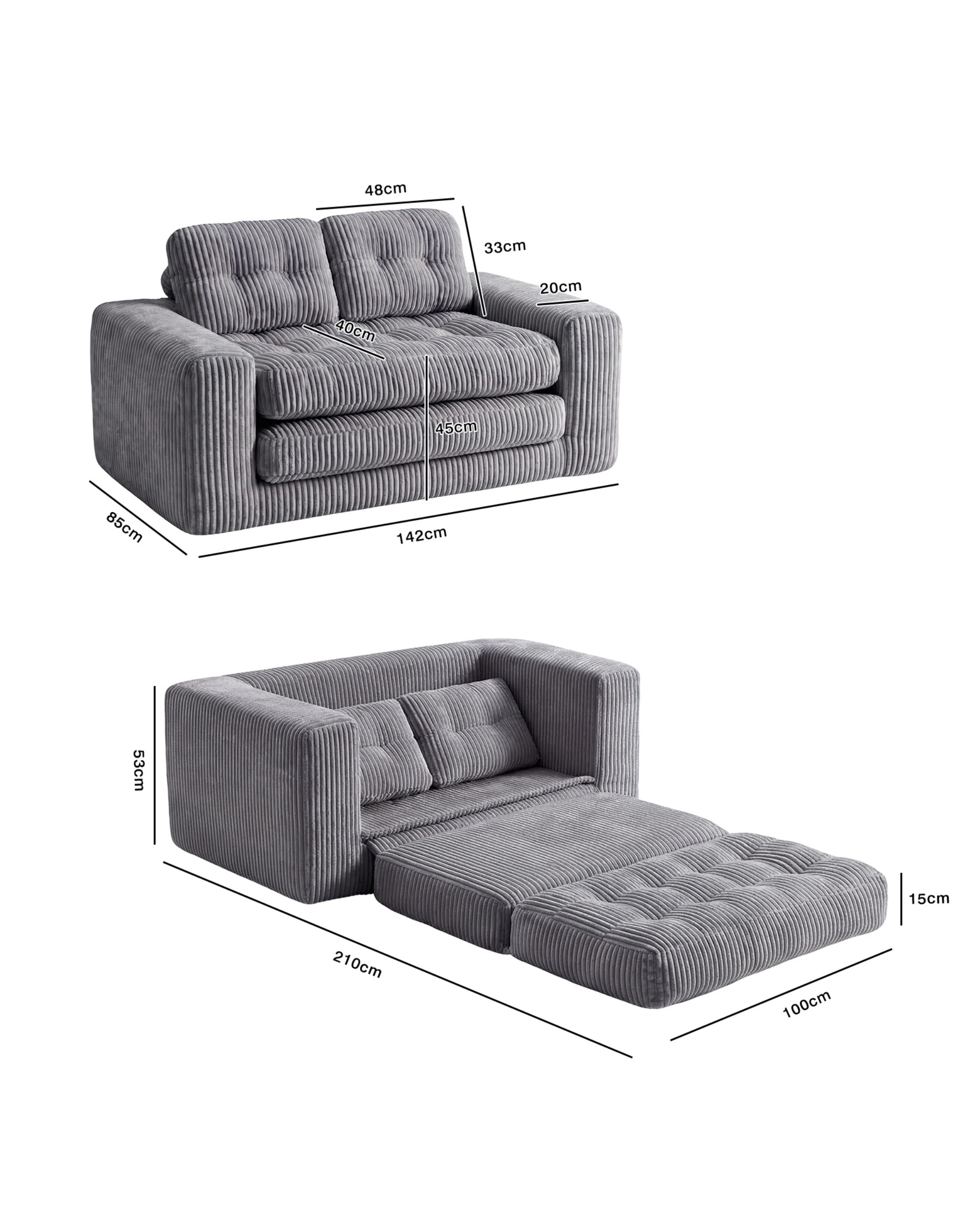 2 Advwin Folding Sofa Bed 2 in 1 Convertible Floor Loveseat Sofa Fold Out Corduroy Sleeper Couch with 2 Pillows, 2 of 10