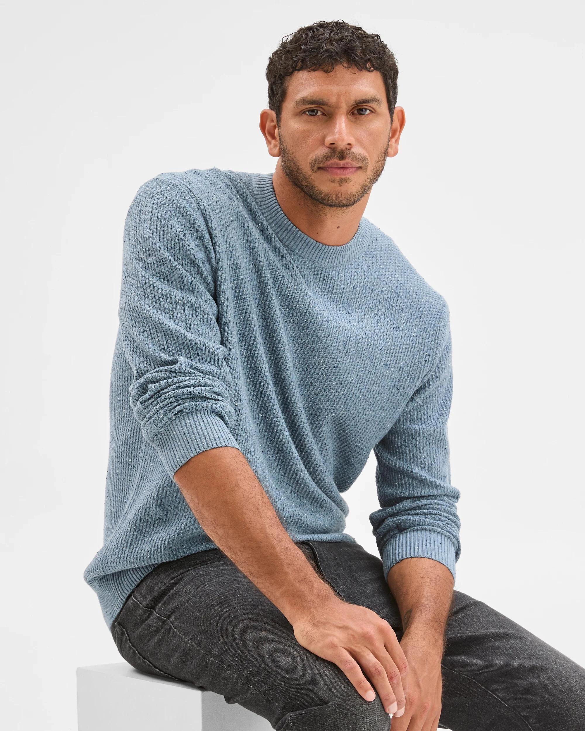 3 Target Man Australian Cotton Lightweight Tuck Knit Sweater BLUE, 3 of 6