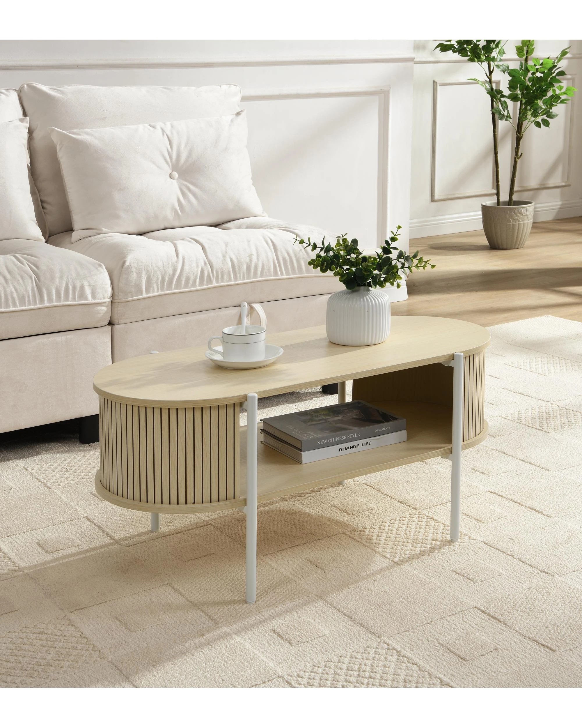 2 Kodu Coffee Table Oval Light Oak - White, 2 of 8