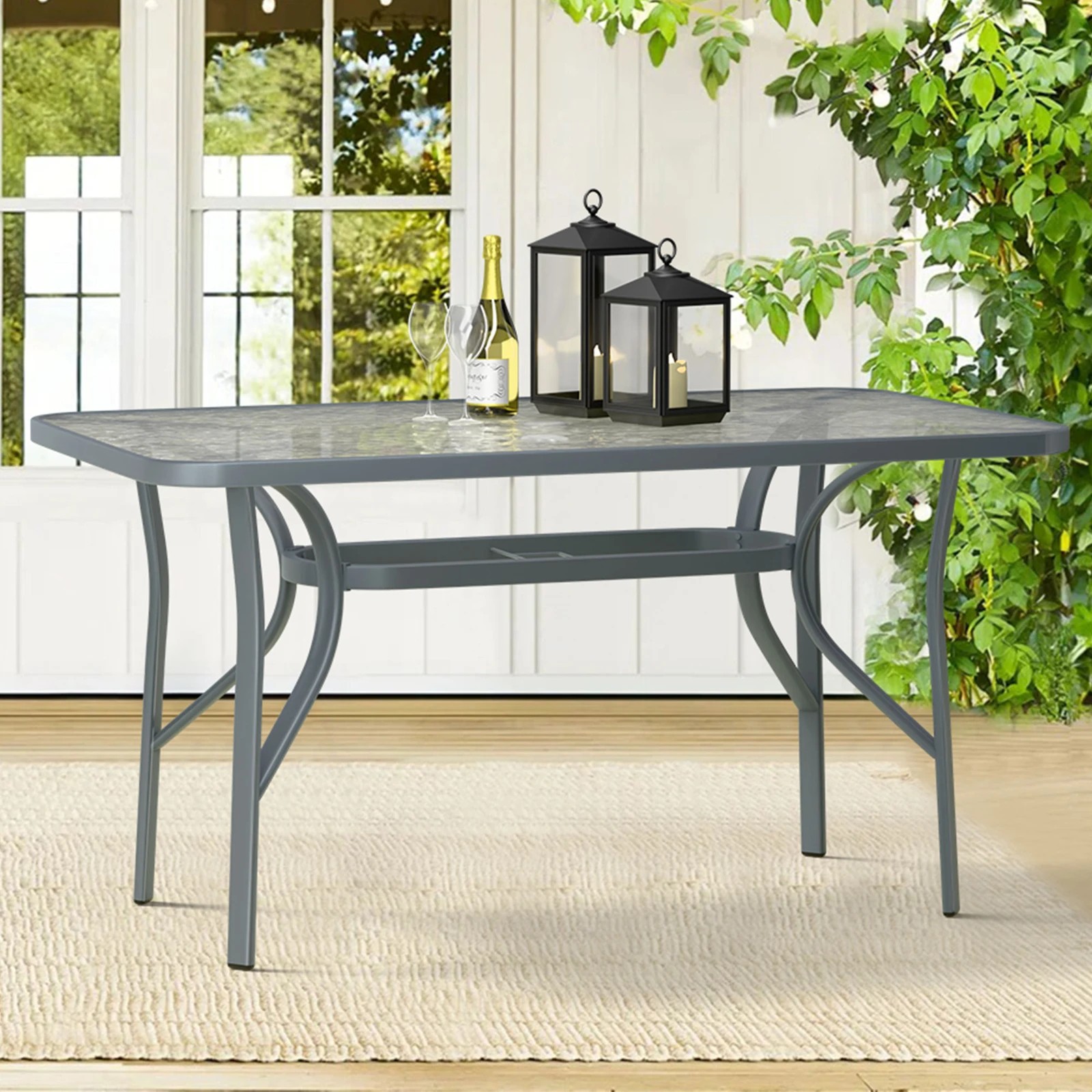2 Alfordson Outdoor Furniture Patio Dining Table Garden 140CM X 80CM Glass - Grey, 2 of 10