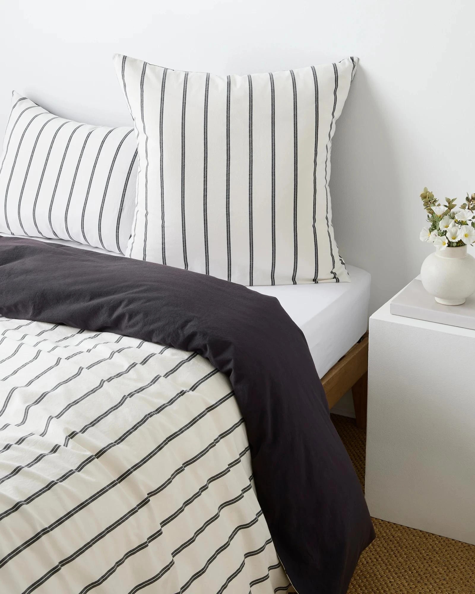 2 Arlo Stonewash Stripe European Pillowcase - Queen Bed - Black, 2 of 4