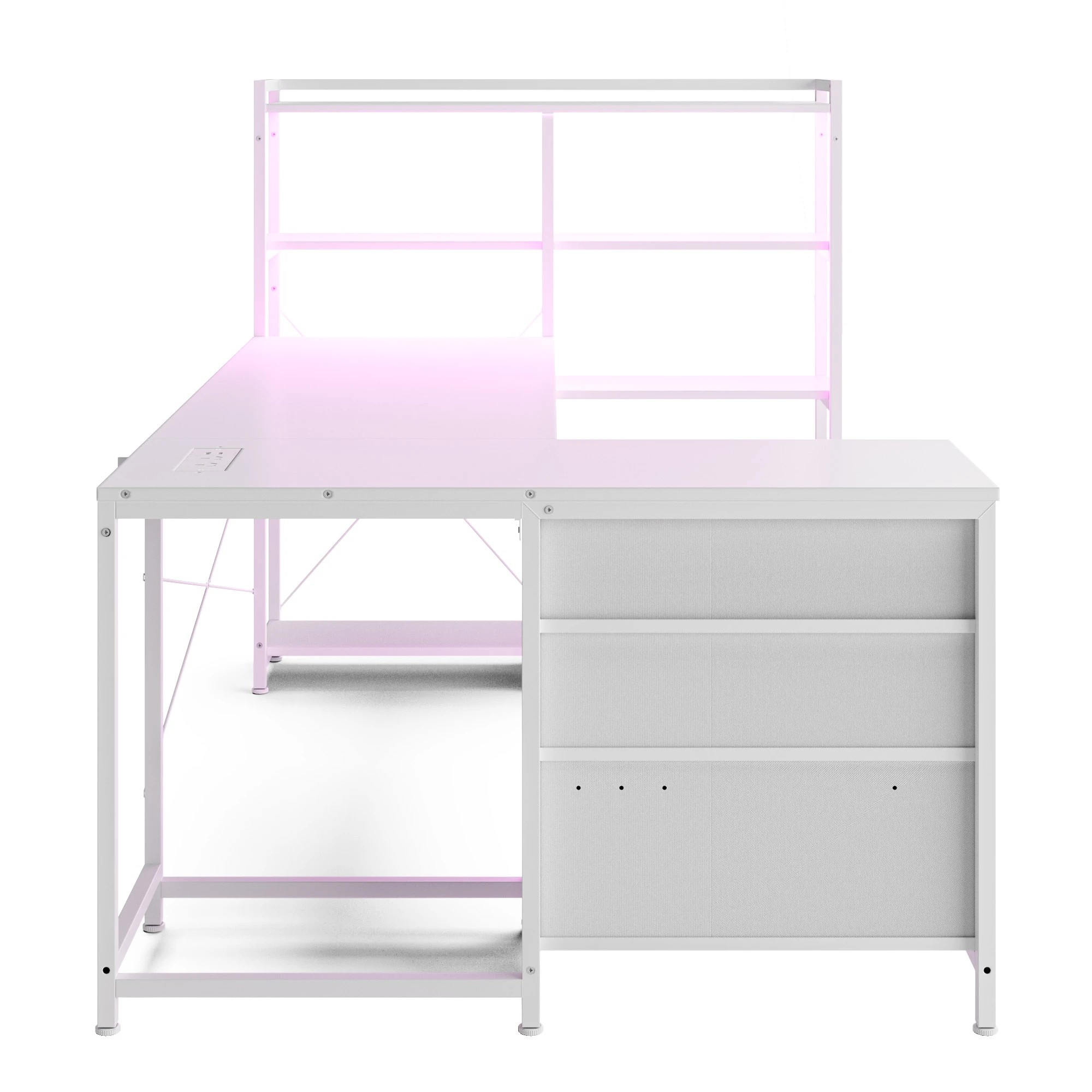 5 Advwin U Shaped Gaming Desk With Led Lights & Power Outlets Reversible 164cm Computer Desk With Bookshelf, 5 of 9