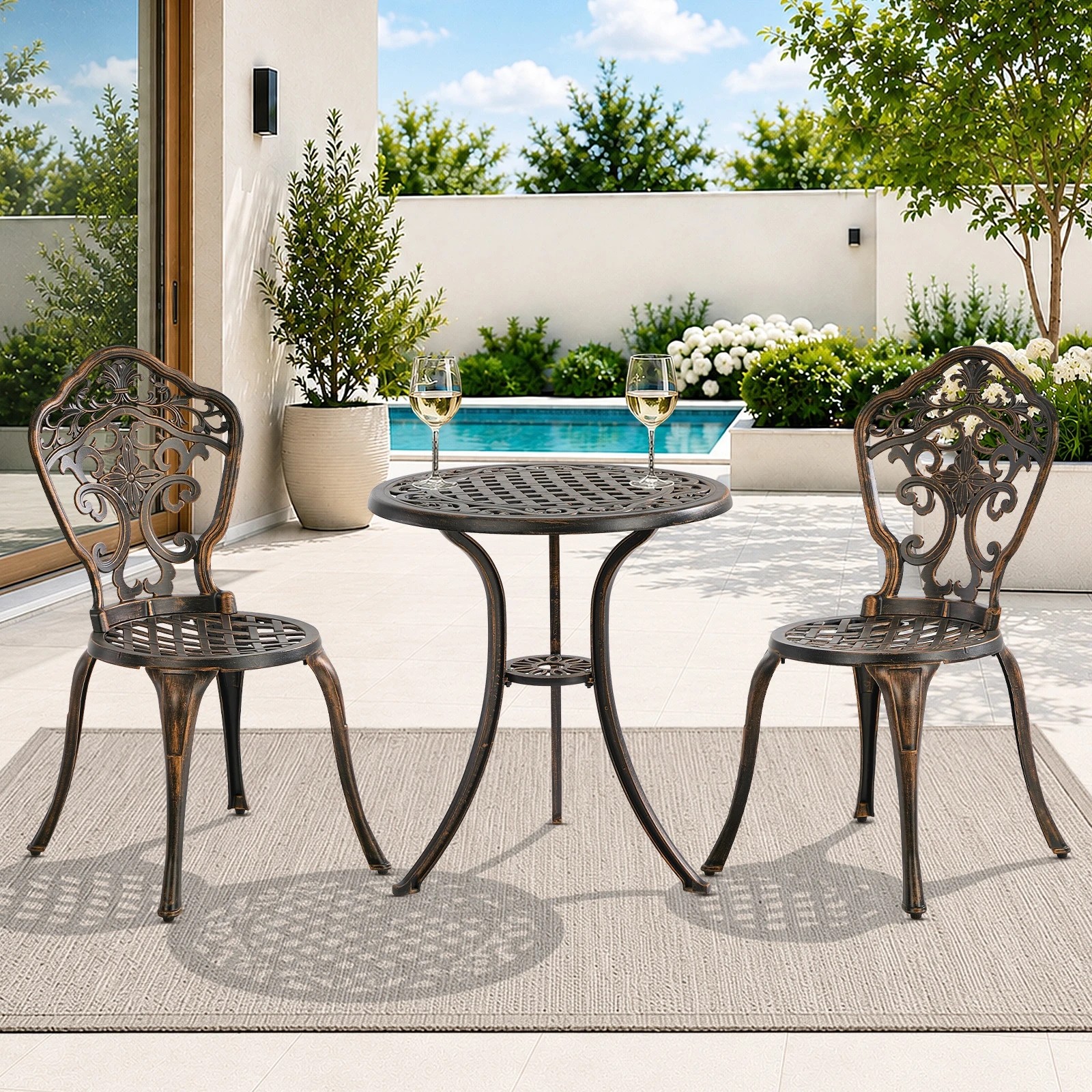 3 Livsip 3 Piece Outdoor Patio Set Bistro Setting Garden Furniture - Bronze, 3 of 7