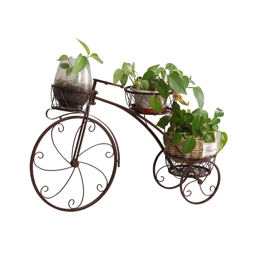 7 Levede Bicycle Shape Metal Plant Stand with 3 Plant Pots Space - Bronze, 7 of 8