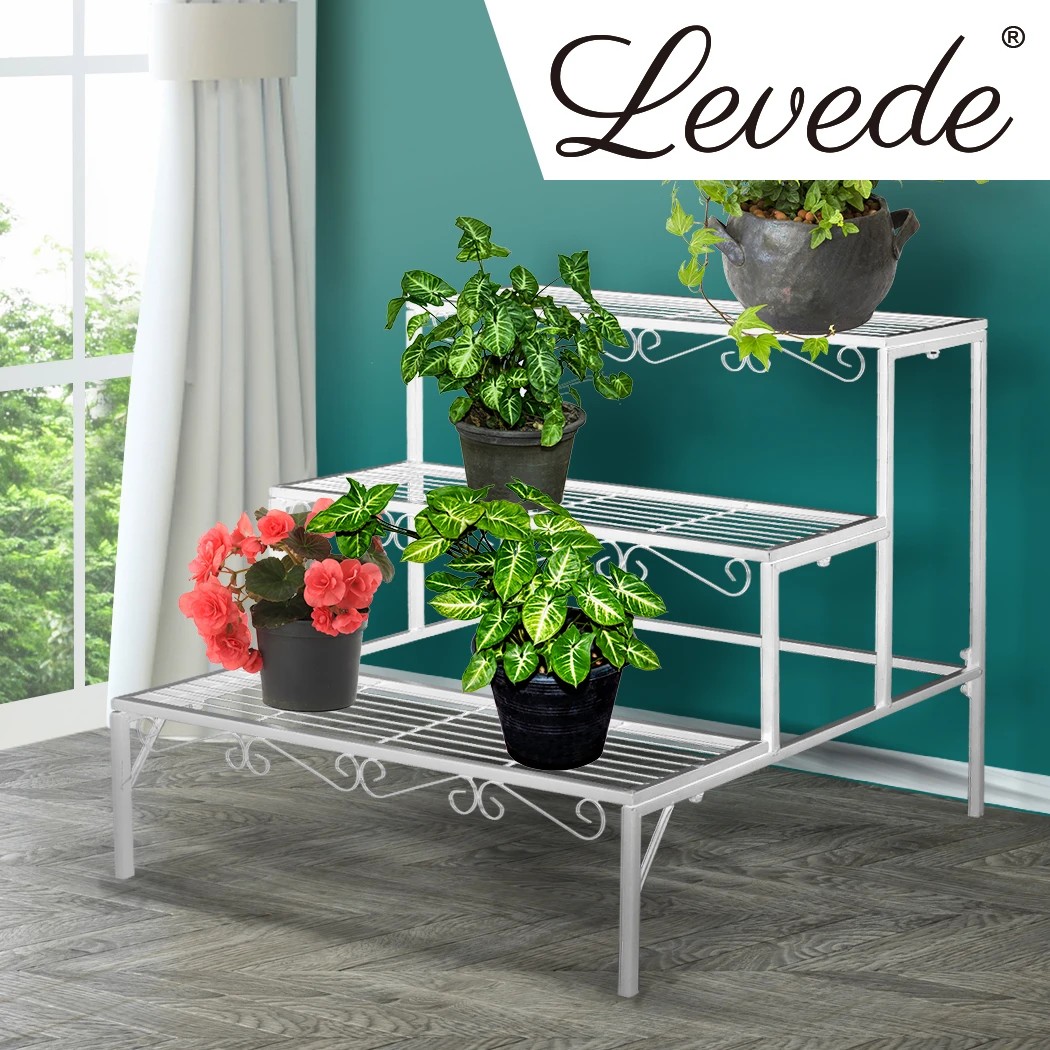 7 Levede 3 Tier Rectangle Shape Metal Plant Stand - White, 7 of 9