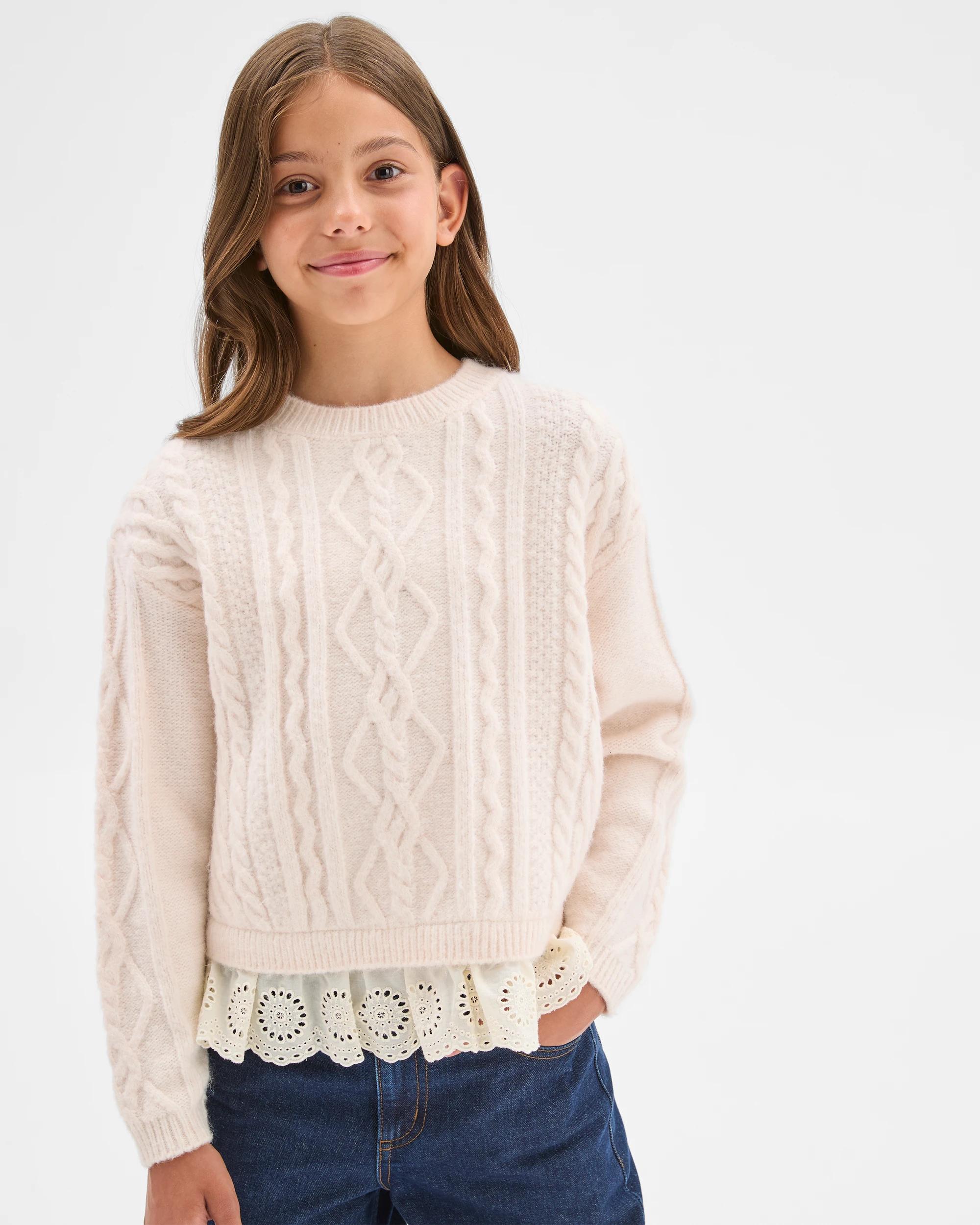 4 Target Kids Cable Knit Lace Hem Jumper CREAM, 4 of 7