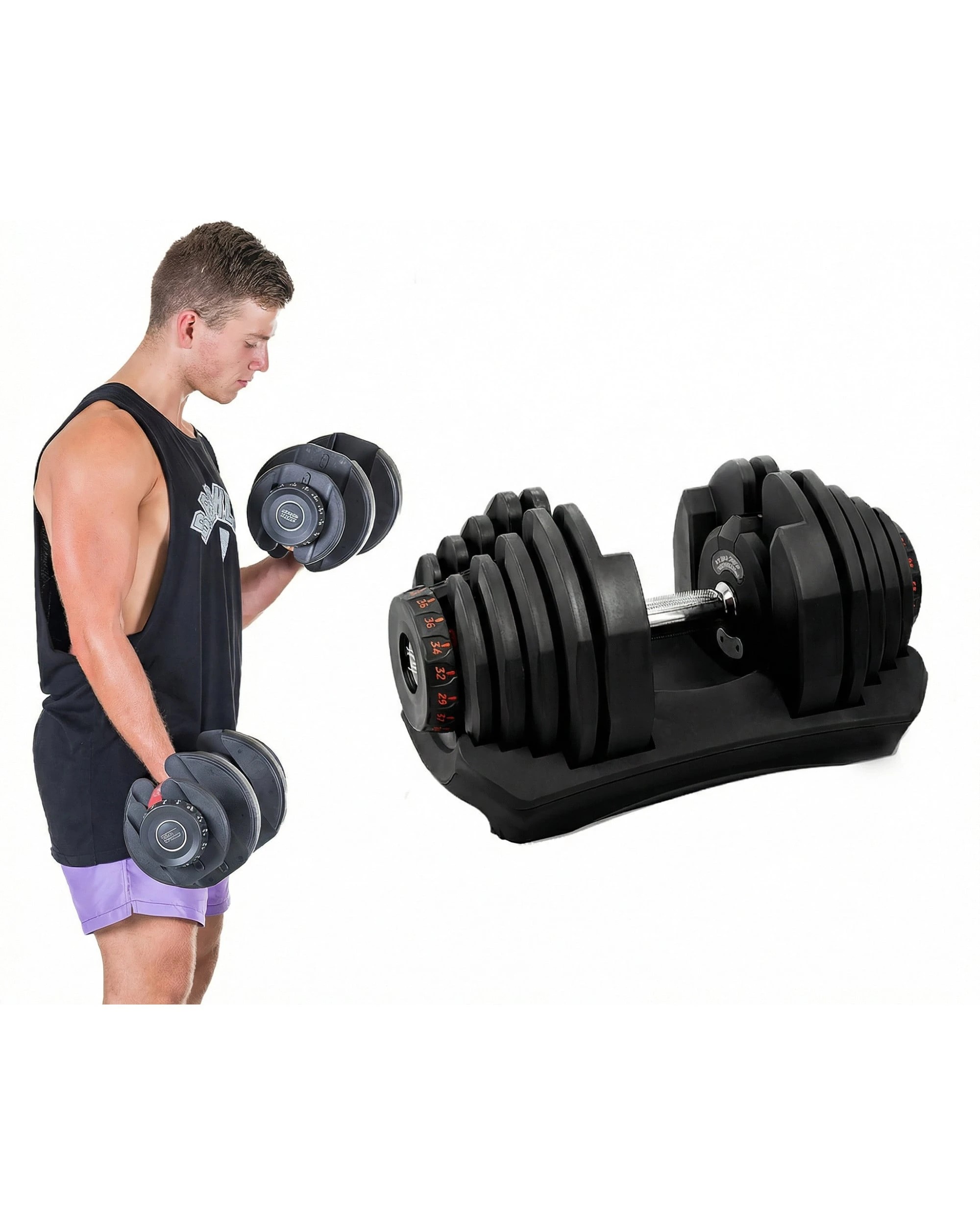 10 Powertrain 80KG Adjustable Dumbbell Set and Stand with FID Weight Bench - Black, 10 of 10
