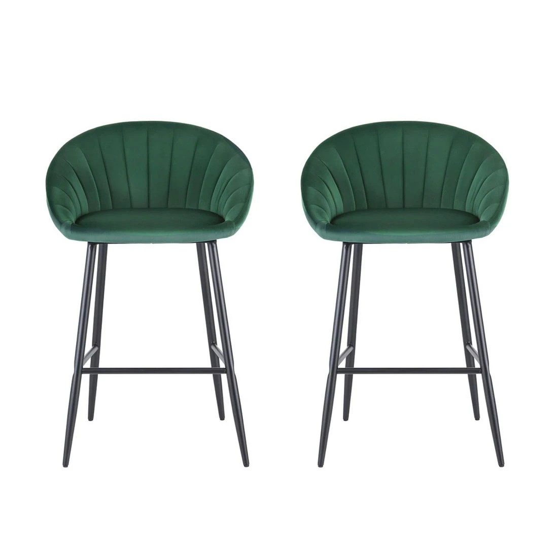 3 Artiss 2x Bar Stools Kitchen Dining Chair Counter Stool Tub Velvet Metal - Green, 3 of 6