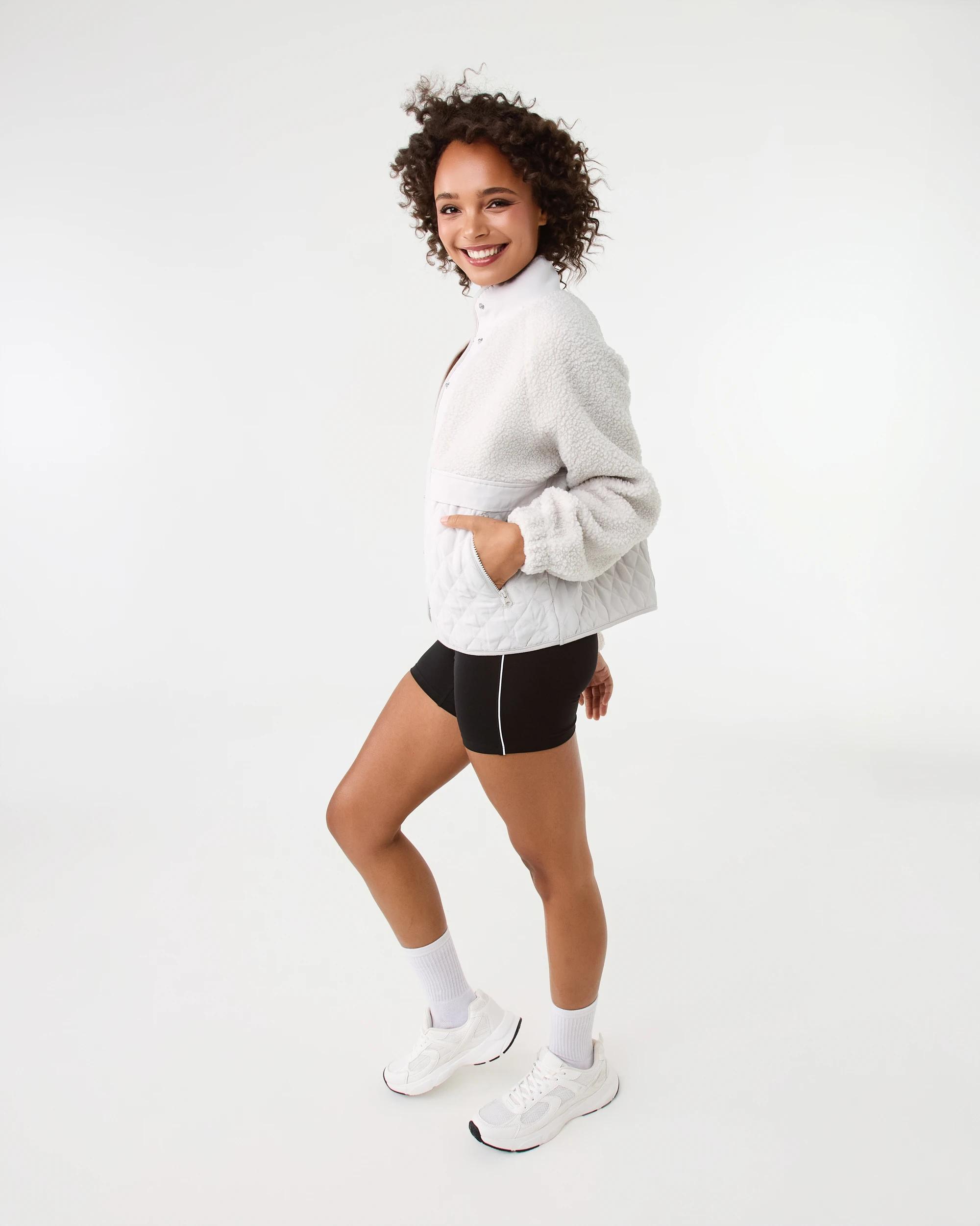 3 Active Womens Contrast Sherpa Quilted Jacket Peak Grey, 3 of 8