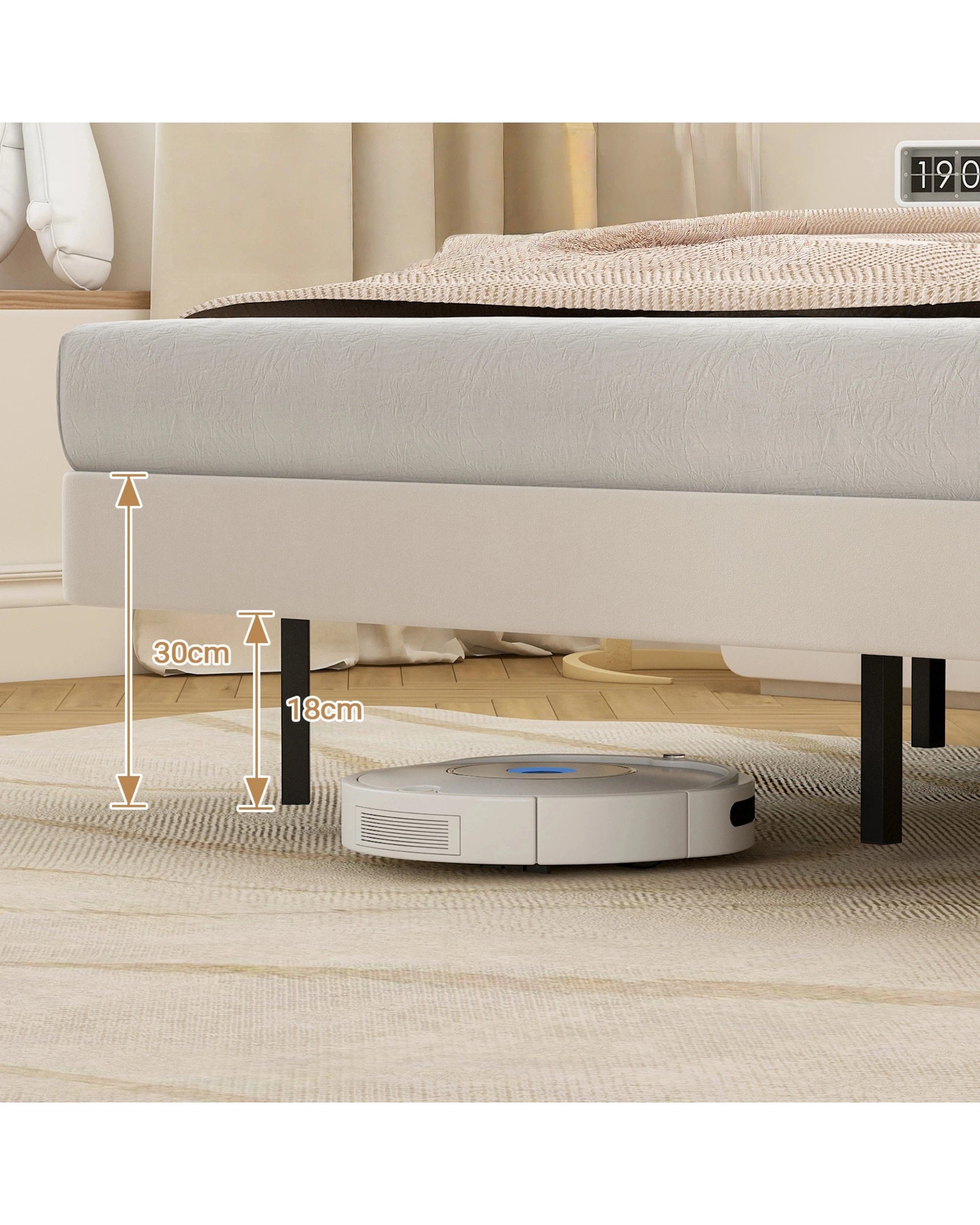 4 Advwin Bed Frame Queen Size PU Leather Wooden Frames Mattress Base Platform - Beige, 4 of 10