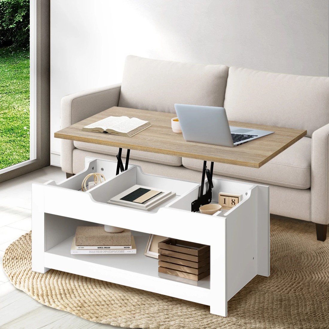 2 Oikiture Coffee Table Lift Up Top Modern Tables Hidden Storage Shelf Display
 - Multi, 2 of 10